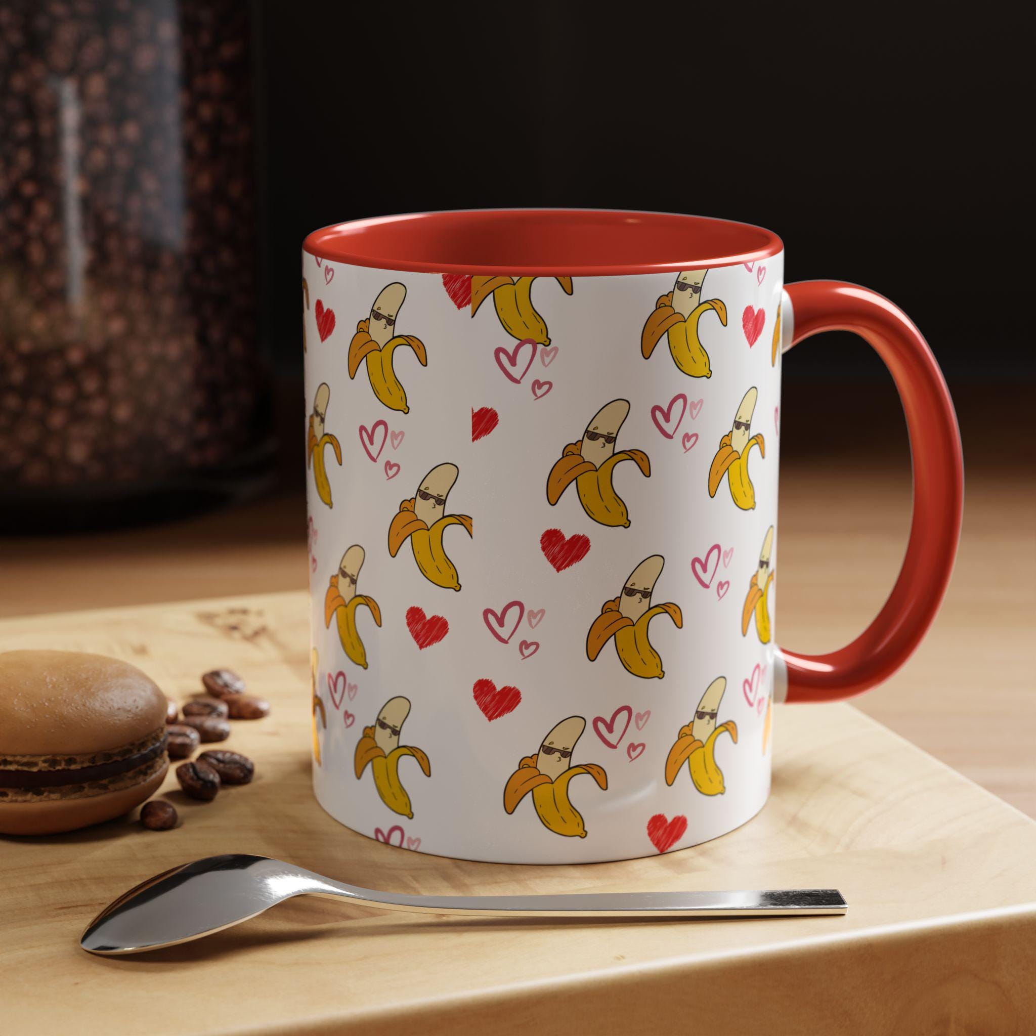 Banana Hearts Valentine Coffee Mug | Cute Valentine Morning Mug | Valentines Day Mug | Cool Valentines