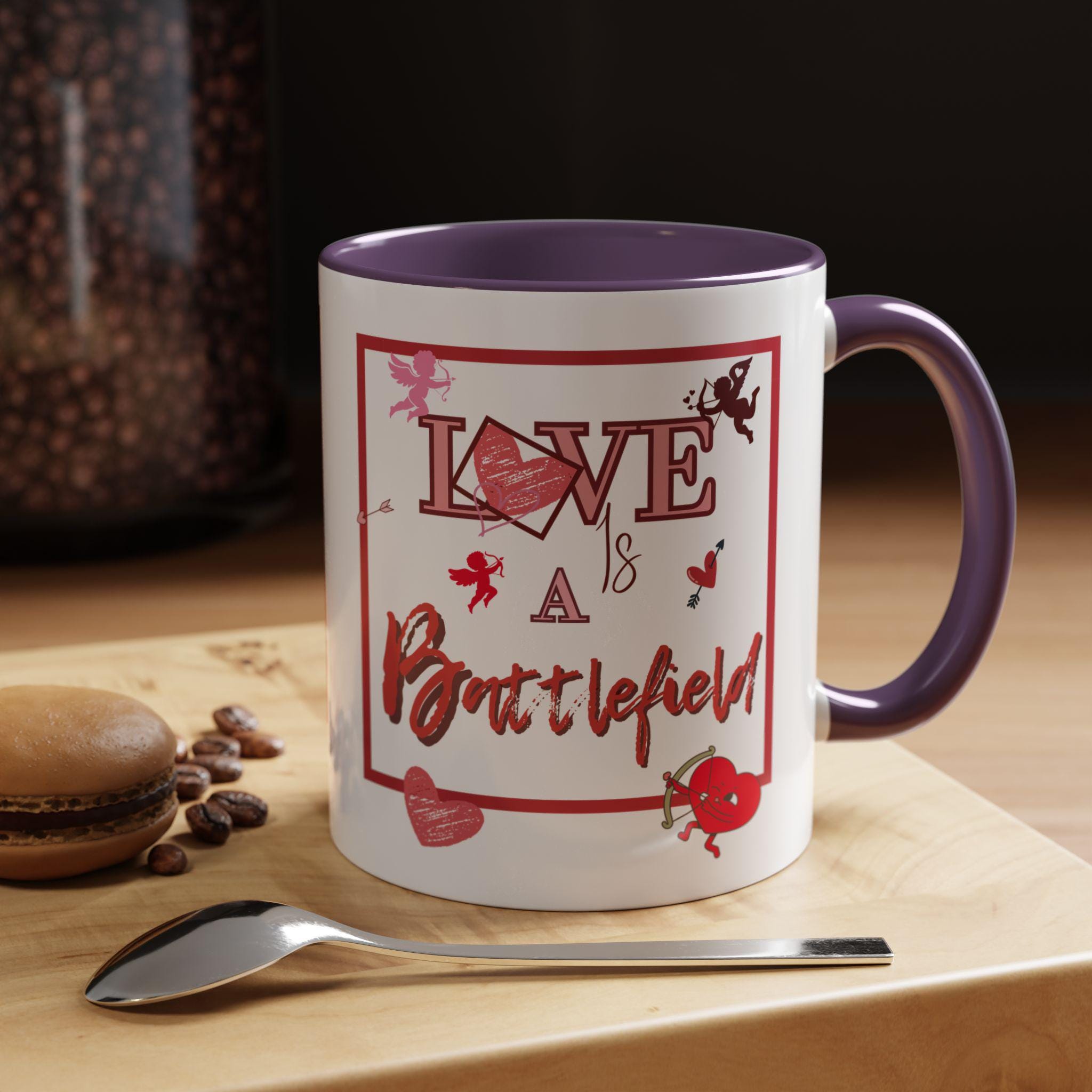 Love Is a Battlefield Valentines Day Accent Coffee Mug | Cupid Mug | Funny Valentines Mug | Heart Mug