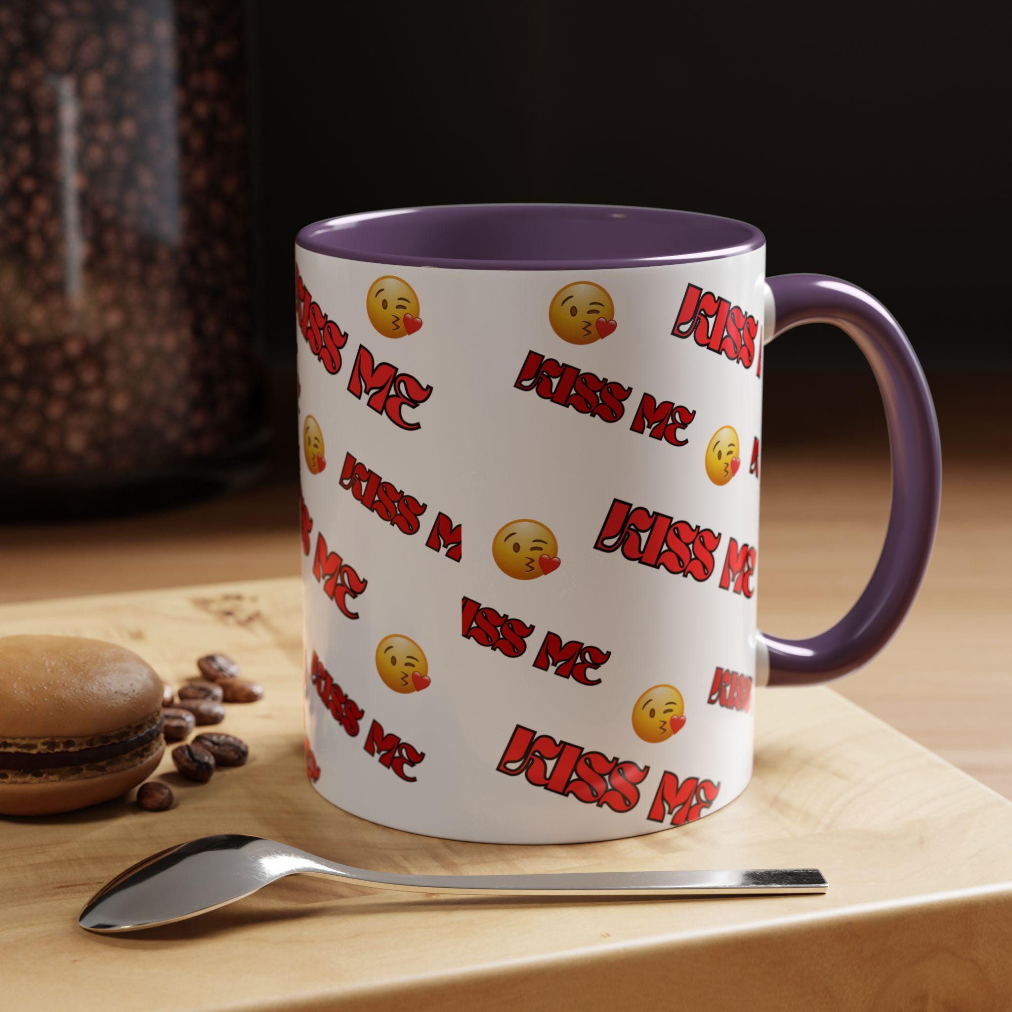 Kiss Me Mug Accent Coffee Mug | Valentines Day Kiss Mug | Emoji Mug | Love Coffee Mug