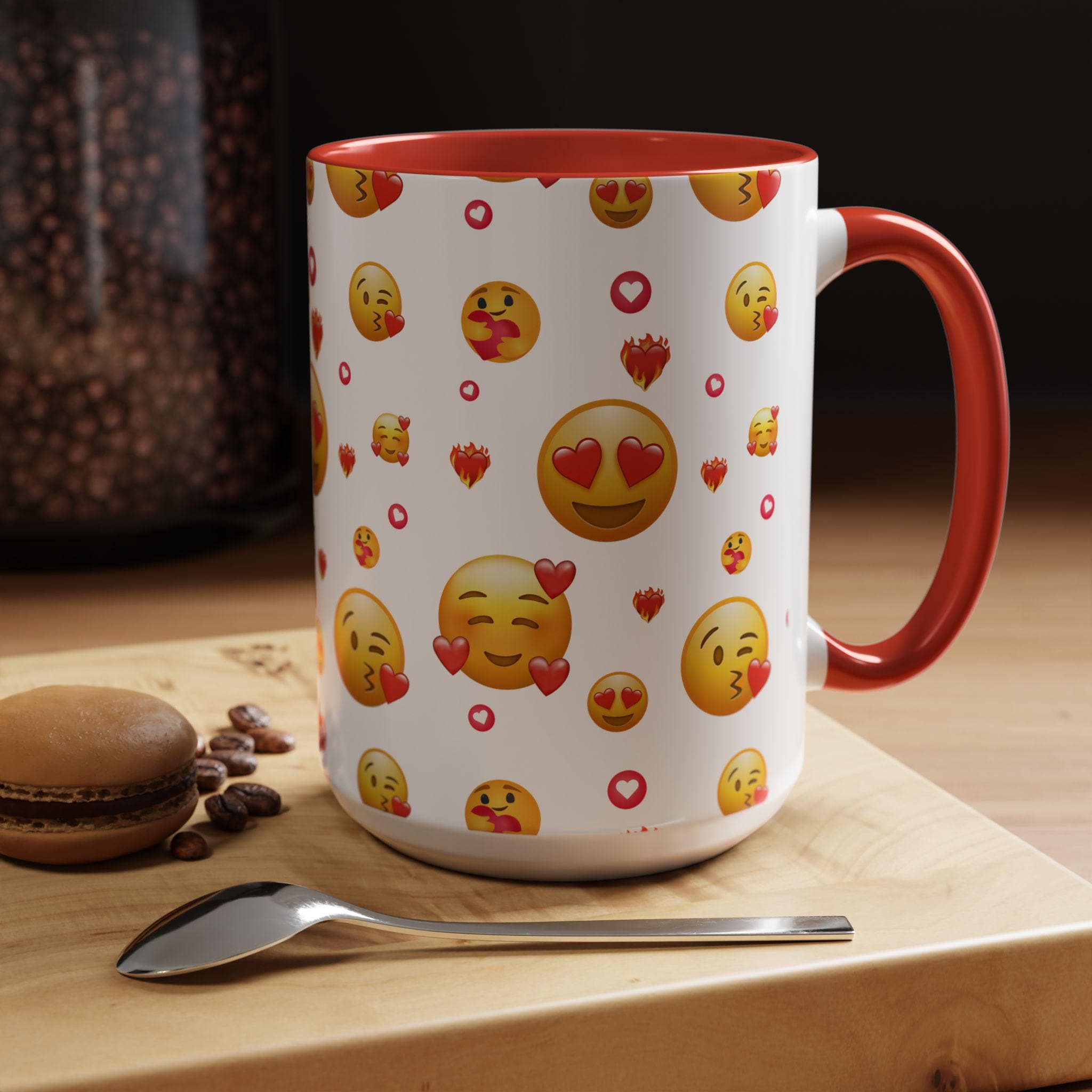 Love Emoji Valentine's Accent Coffee Mug | 11oz 15oz | Love Mug | Valentines Gift | Be Mine Mug
