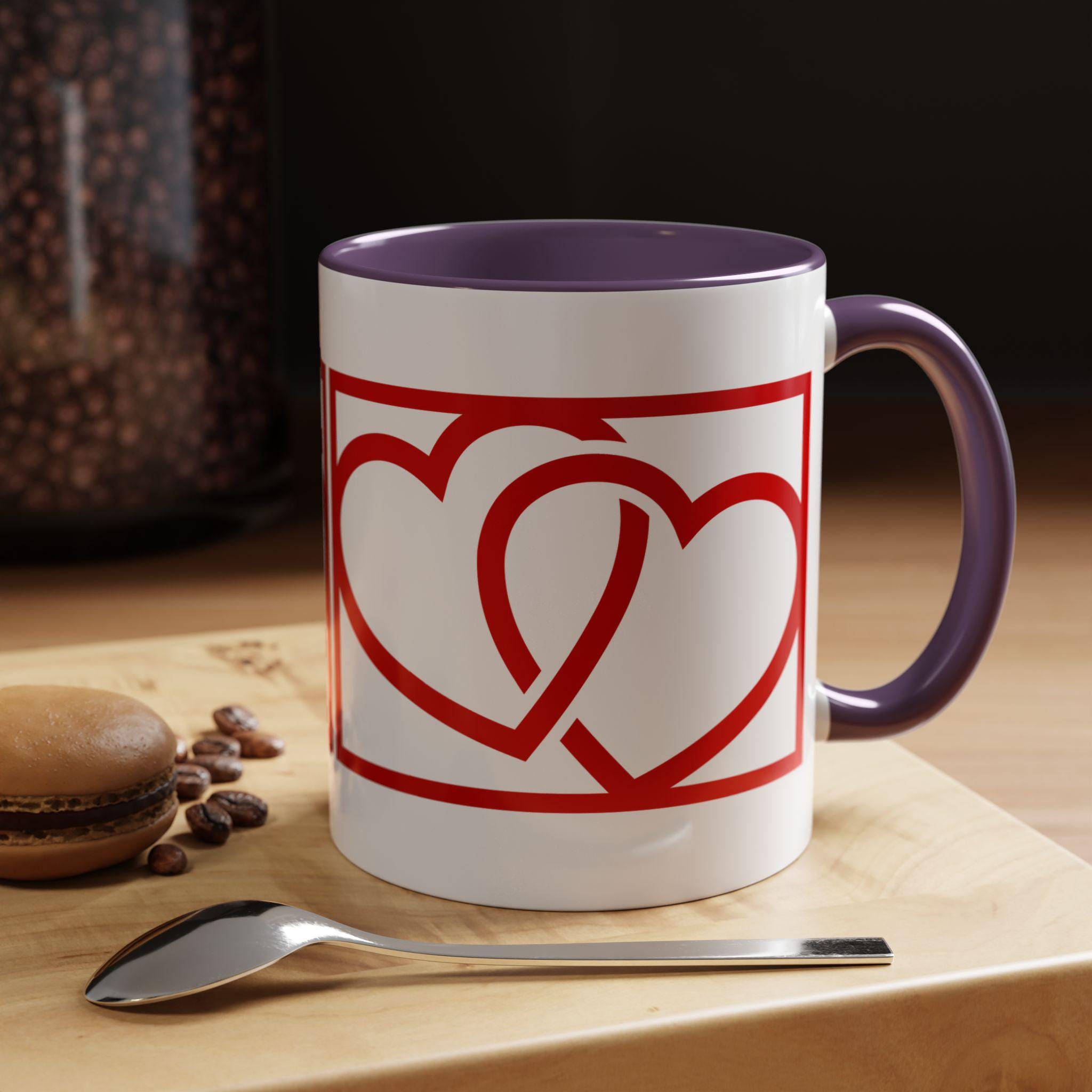 Linked Heart Valentines Day Accent Coffee Mug (11, 15oz) | Heart Mug | Love Mug | Valentines Mug