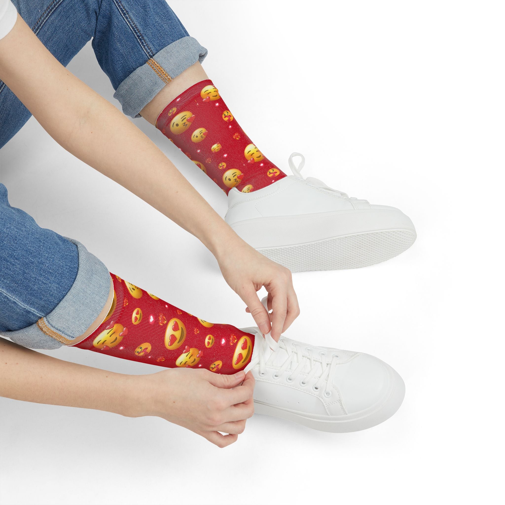 Heart Eyes Emoji Valentines Day Socks (red) | Valentines Crew Socks | Emoji Socks