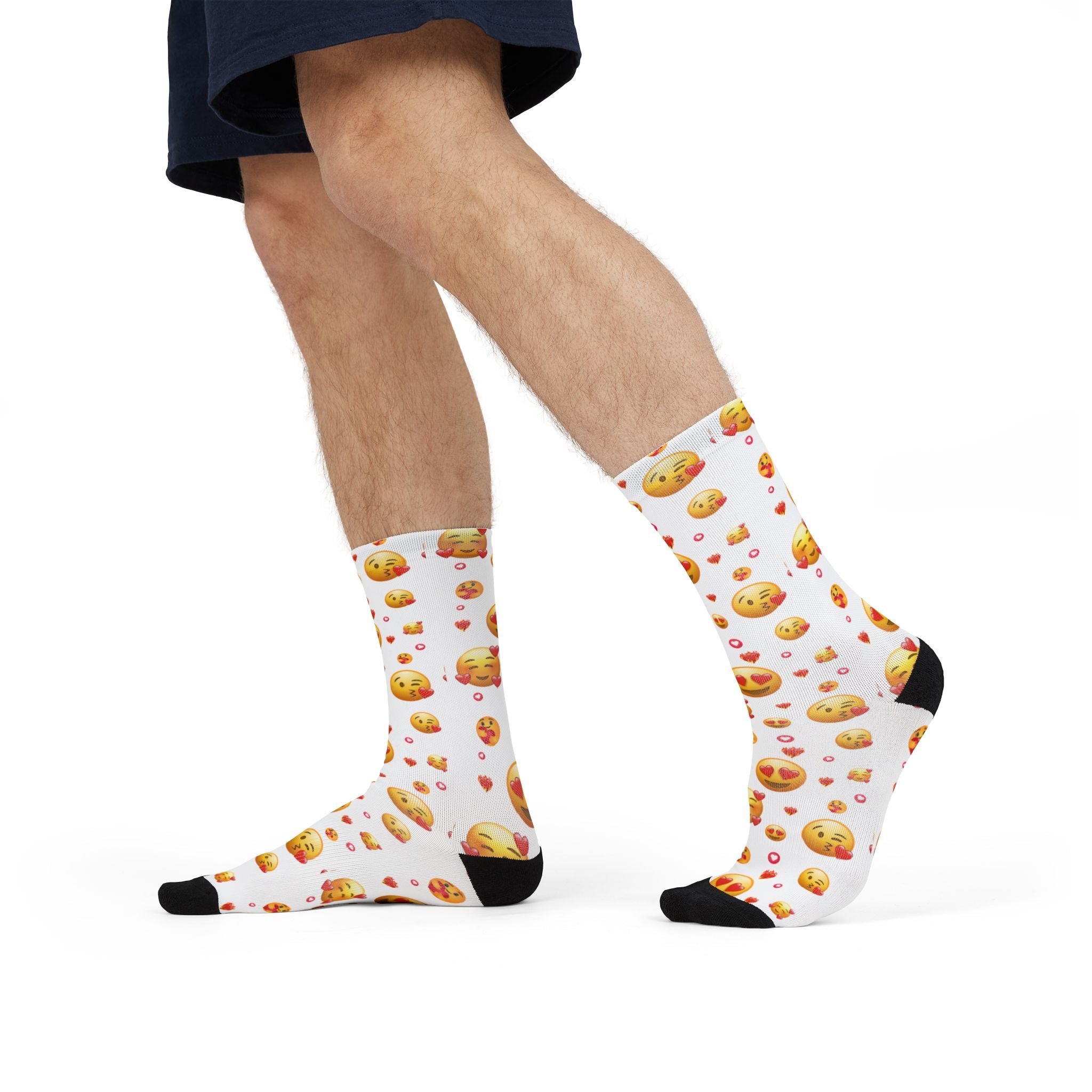 Heart Eyes Emoji Valentines Day Socks (white) | Valentines Crew Socks | Emoji Socks