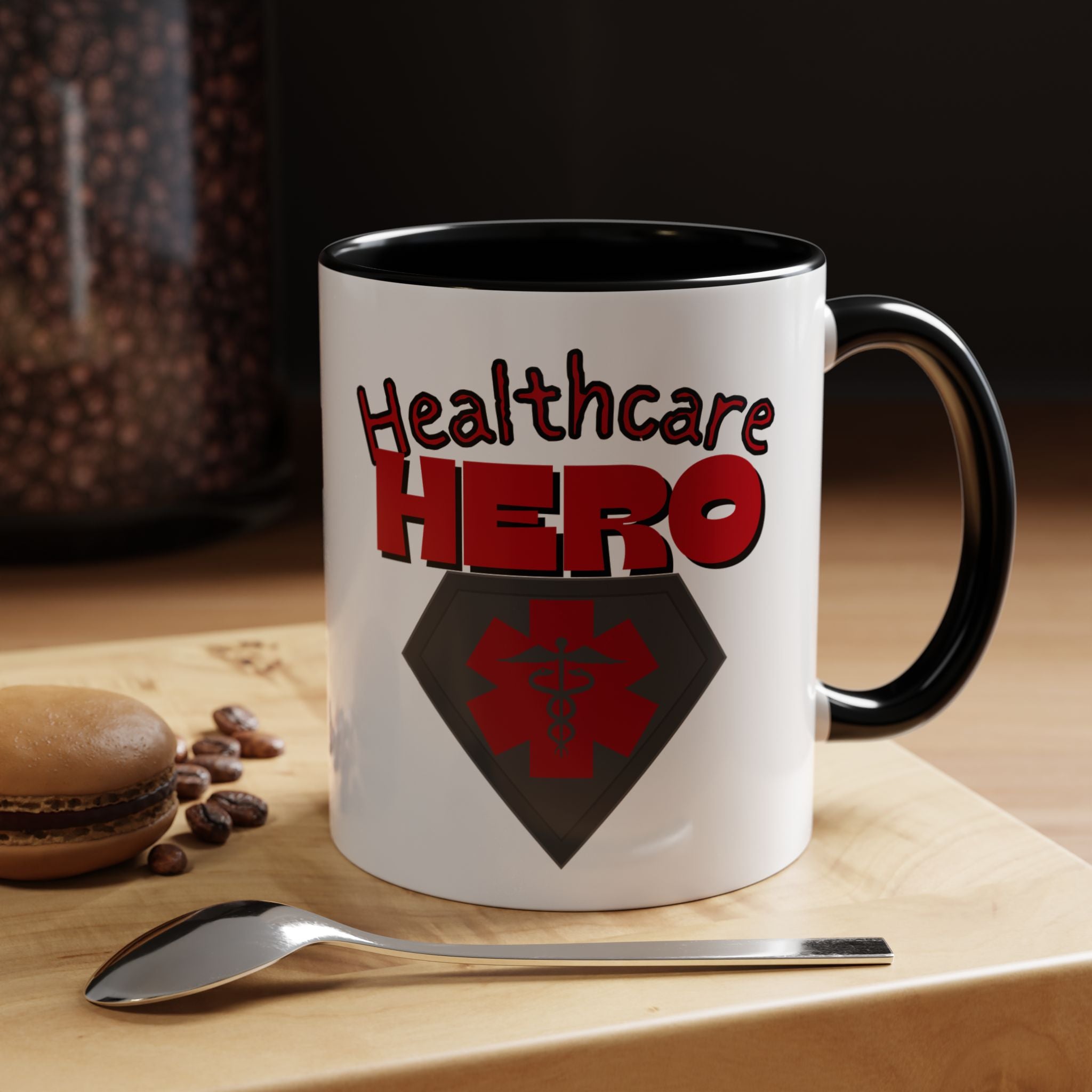 Healthcare Hero Accent Coffee Mug(Red|Black)| Work Mug For Medical Professionals| Work Mug For Healthcare Staff|
