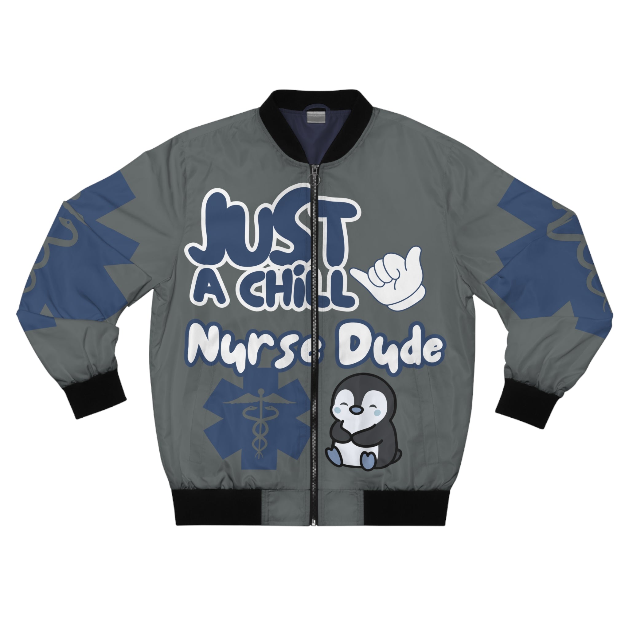 Chill Nurse Dude Medical Bomber Jacket(Blue|White|Grey) | Cool EMT Jacket|Healthcare Jacket for Men| Mens Nurse Jacket|Nurse For Him |