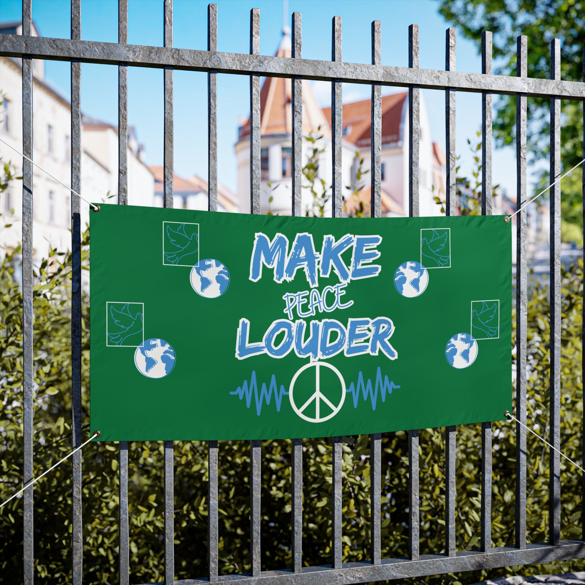 Make Peace Louder Vinyl Banner(Blue|White) | Peace Banner | Protest Banner | Activist Banner |