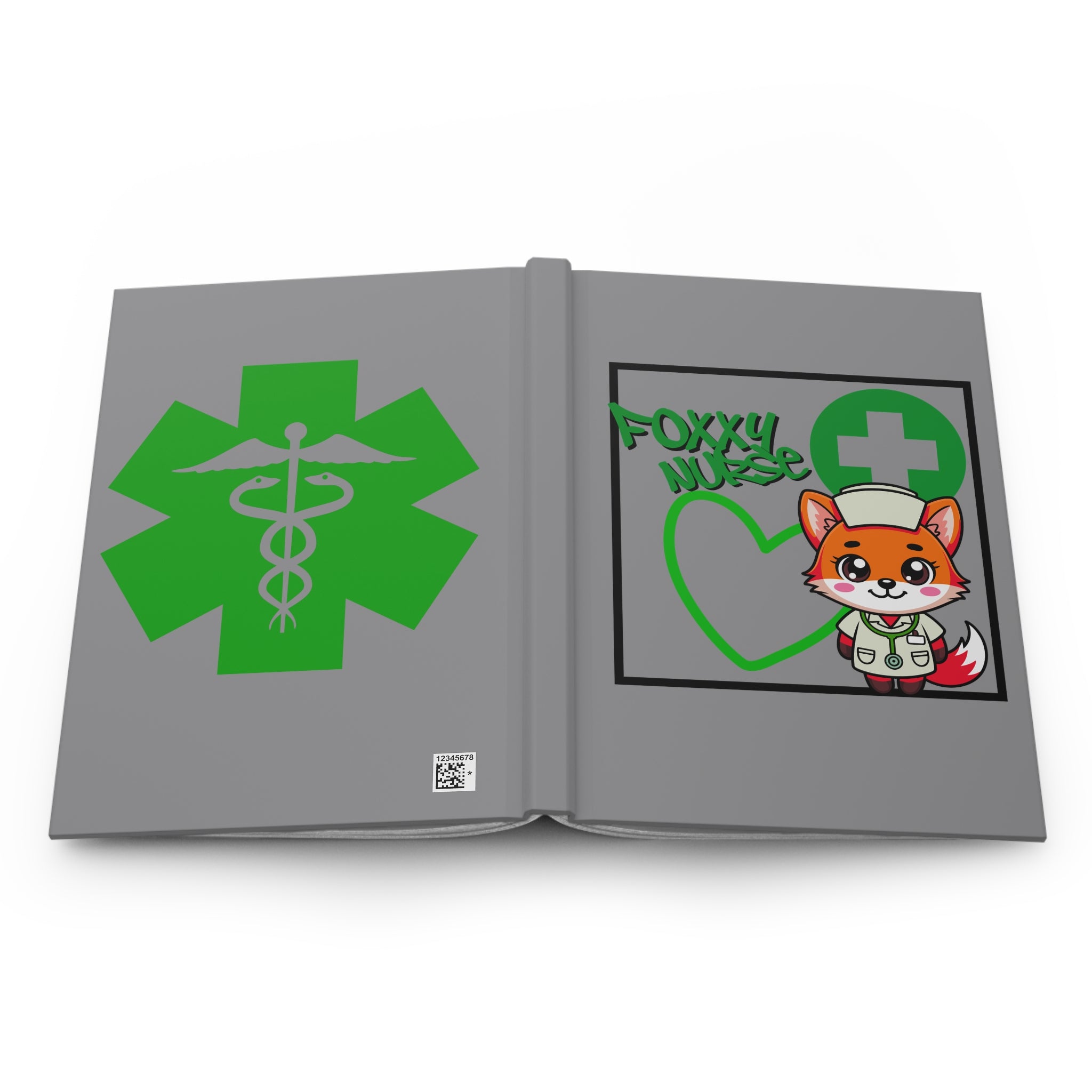 Foxxy Nurse Hardcover Journal(Green|Grey)| Cute Nurse Fox Medical Notebook | Cute Medical Journal |