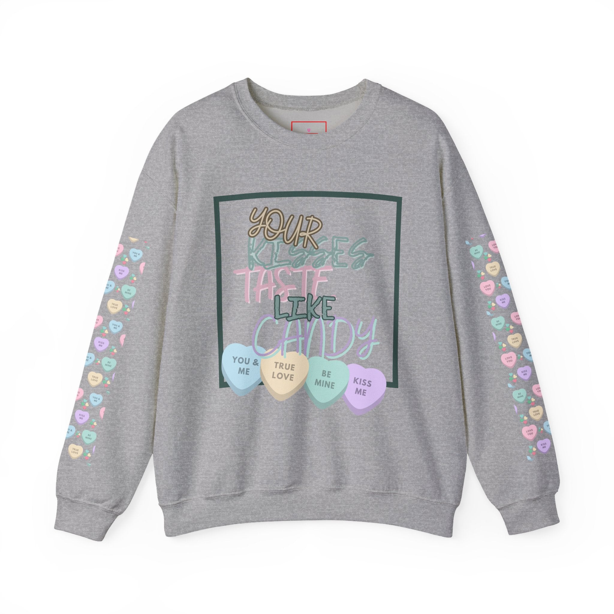 Candy Kisses Valentines Day Crewneck Sweatshirt | Heart Sweater | Candy Sweater |