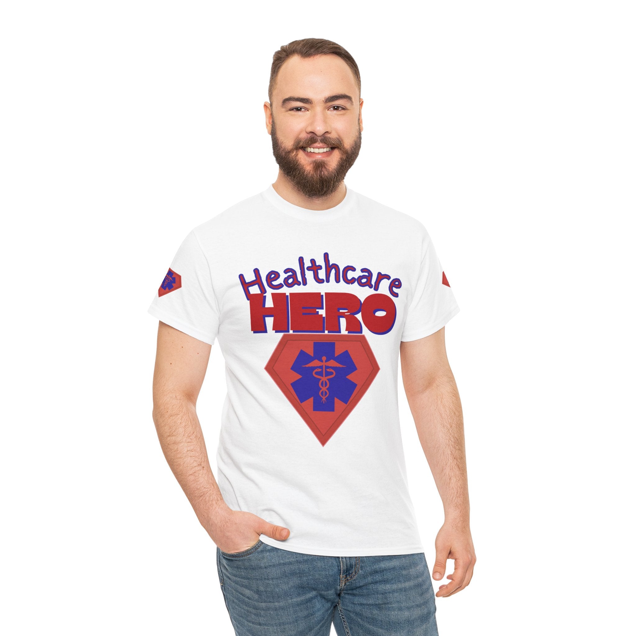 Healthcare Hero T‑Shirt(Blue|Red) | Med Team T-shirt | Medical Staff T-Shirt | Cool Medical Shirt | Cool Nursing Tee |