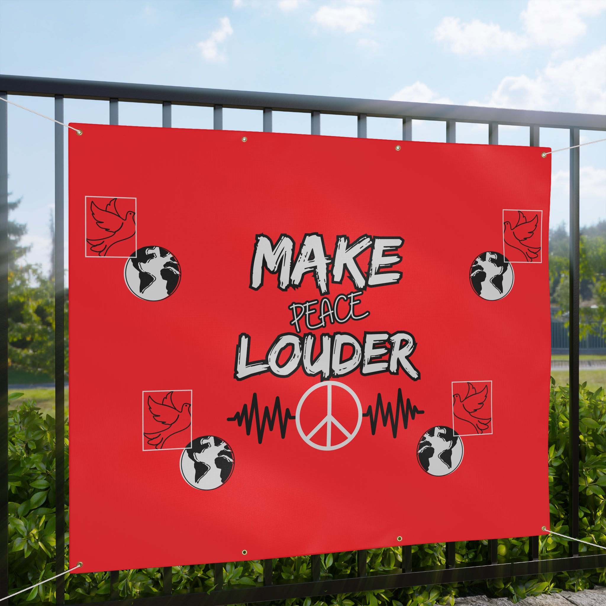 Make Peace Louder Banner(Grey|Black) | Peace Sign Protest Banner Rallies & Events | Activist Banner |