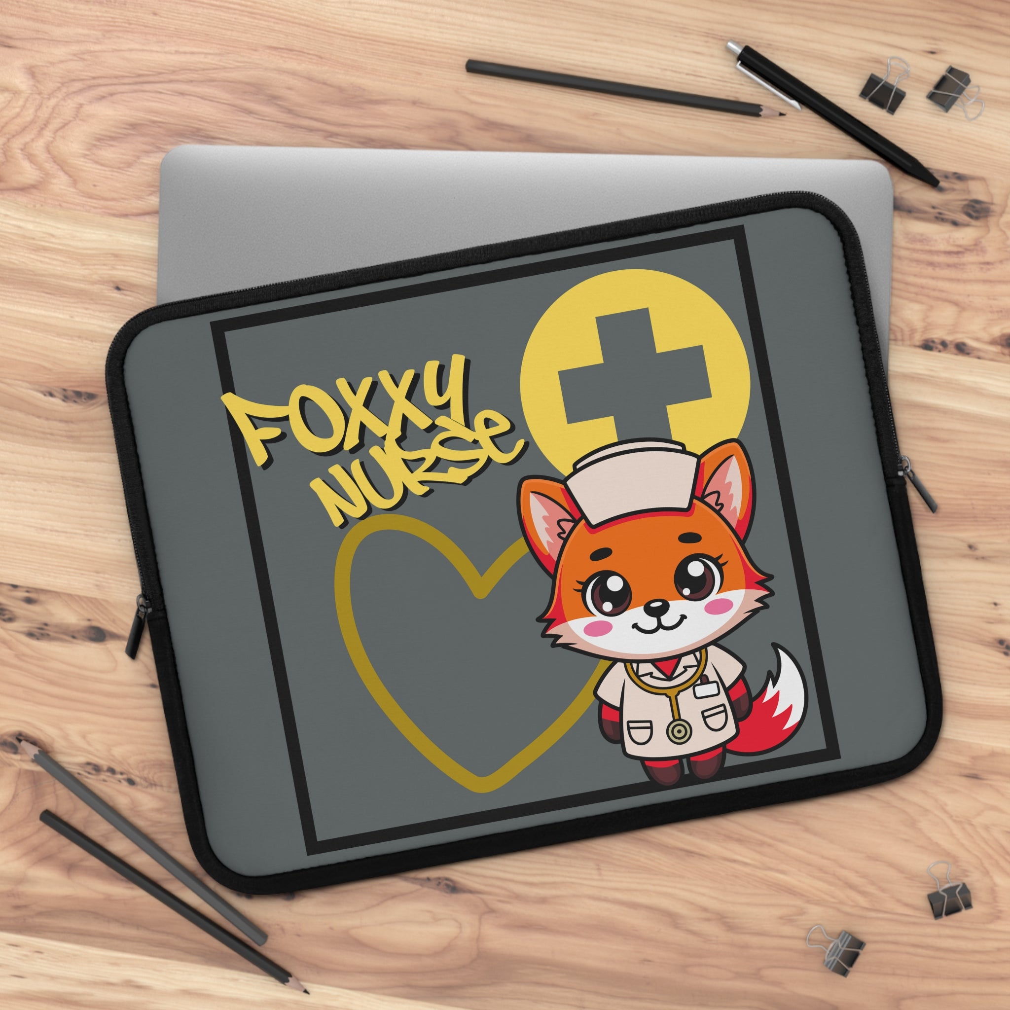 Foxxy Nurse Laptop Sleeve(Yellow|Grey|)|Laptop/Tablet Case for Nurses & Doctors| Tablet Sleeve For Medical Workers |Medical Symbol Protective Case for Nurses & EMTs
