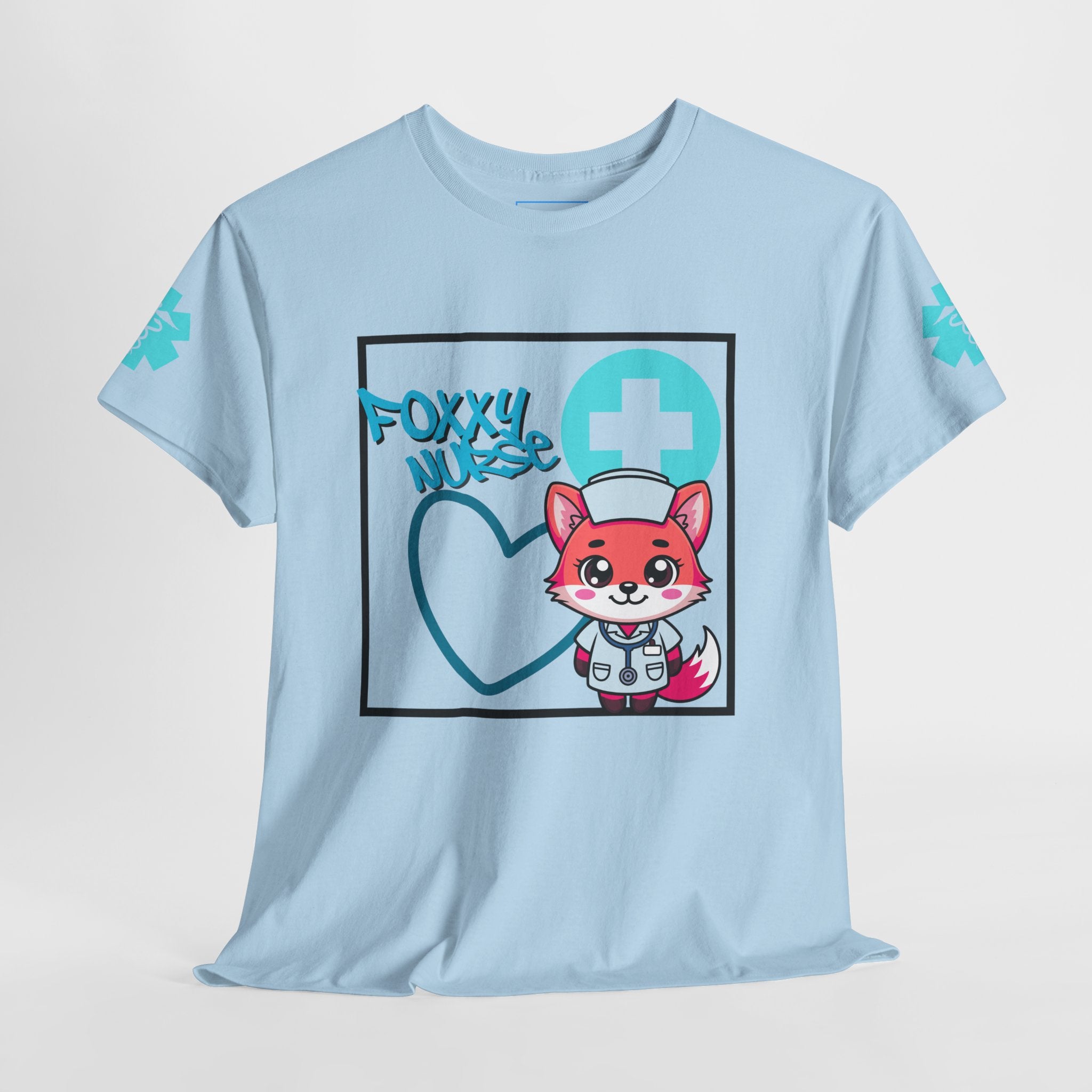 Foxxy Nurse Medical T‑Shirt(Light Blue)|Cute Medical for Nurses & Healthcare Staff| Cute Nursing Tee |