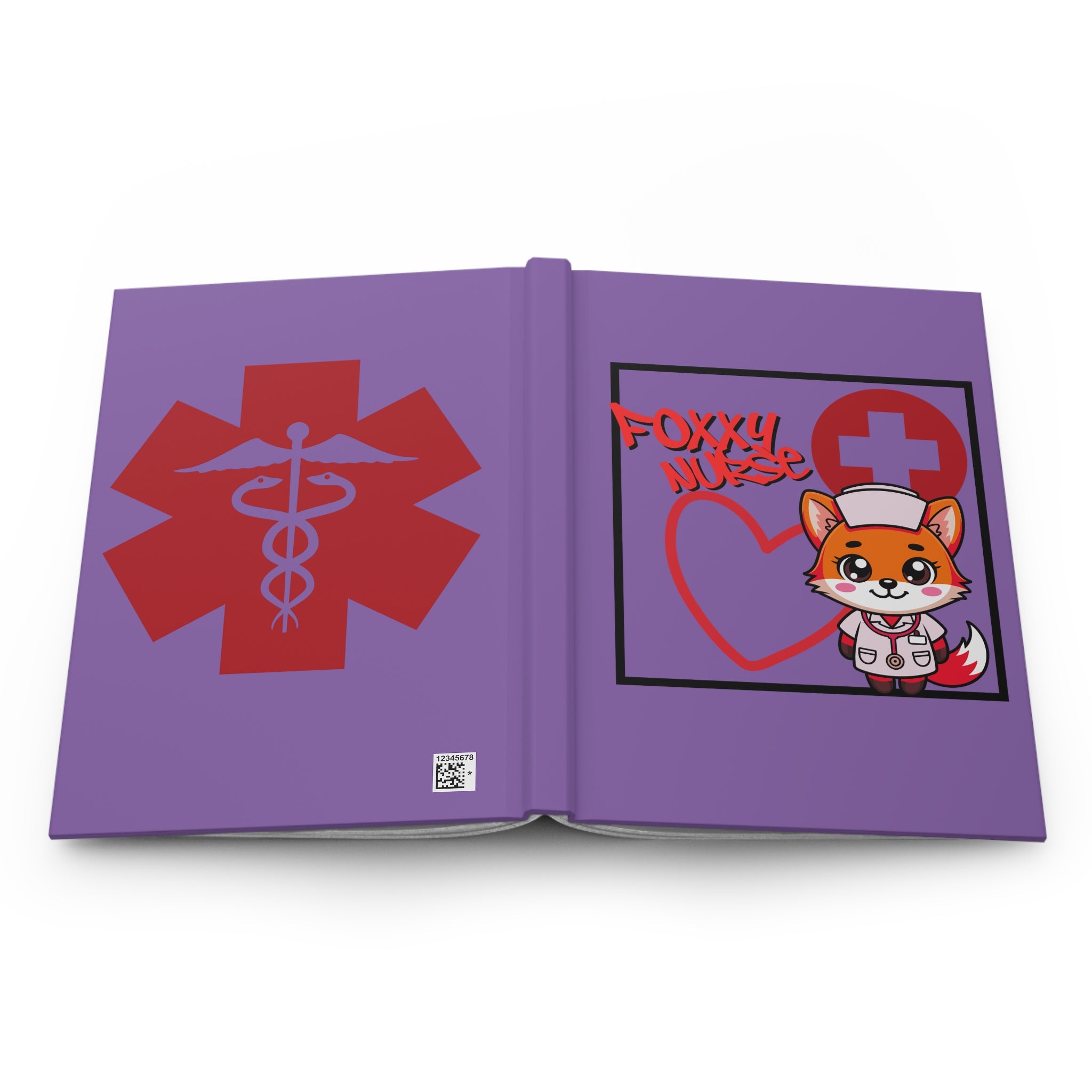 Foxxy Nurse Hardcover Journal(Red|Light Purple) | Cute Nurse Fox Medical Notebook | Cute Medical Journal |