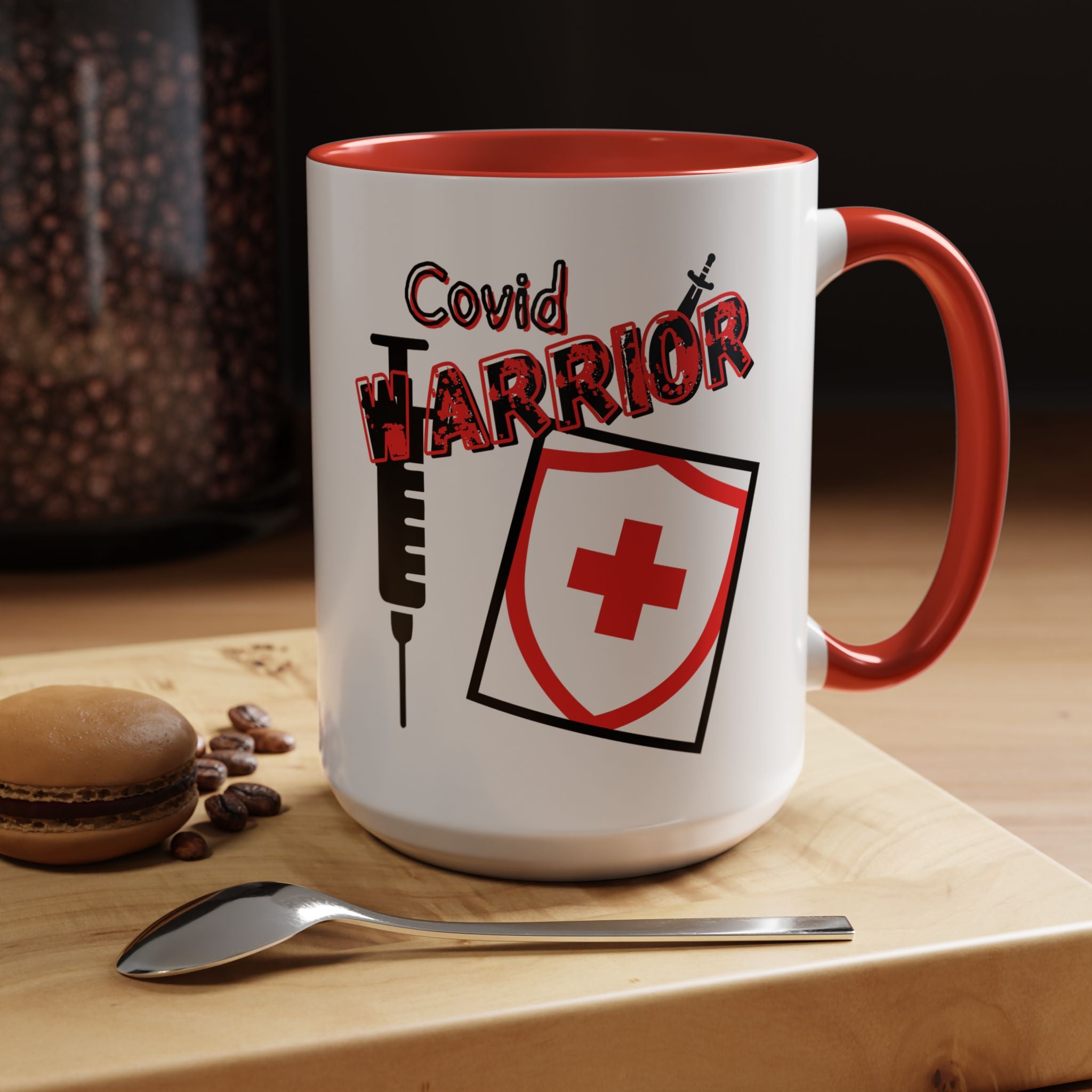COVID Warrior Coffee Mug(Red|Black) | Vaccine Shield Accent Mug 11/15oz| Medical Staff Work Mug |