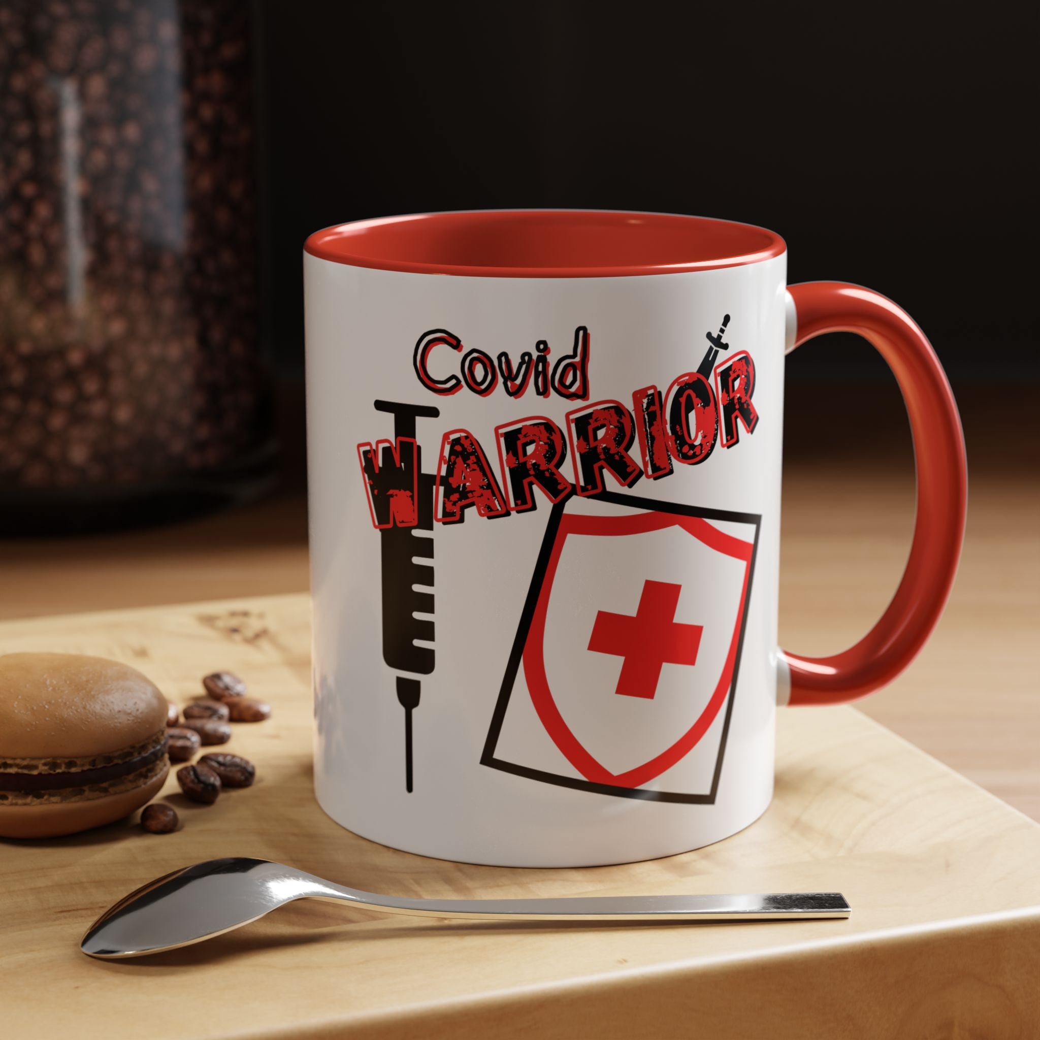 COVID Warrior Coffee Mug(Red|Black) | Vaccine Shield Accent Mug 11/15oz| Medical Staff Work Mug |