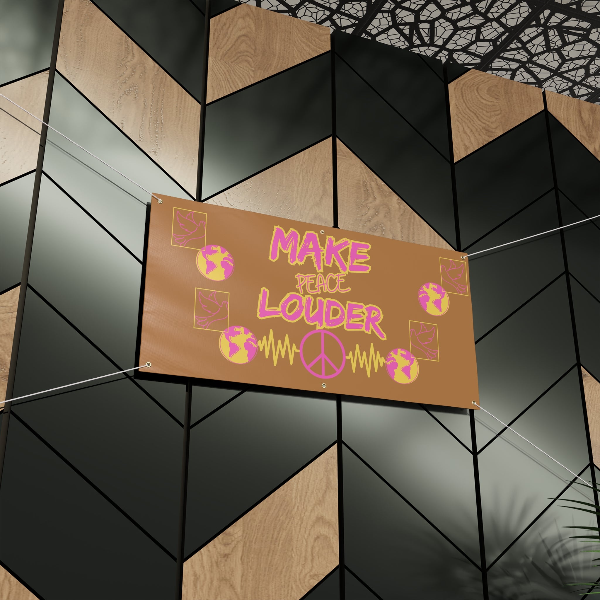 Make Peace Louder Banner(Pink|Yellow) | Outdoor Matte Protest & Peace Rally Sign | Social Justice Banner | Peaceful Activist Banner |