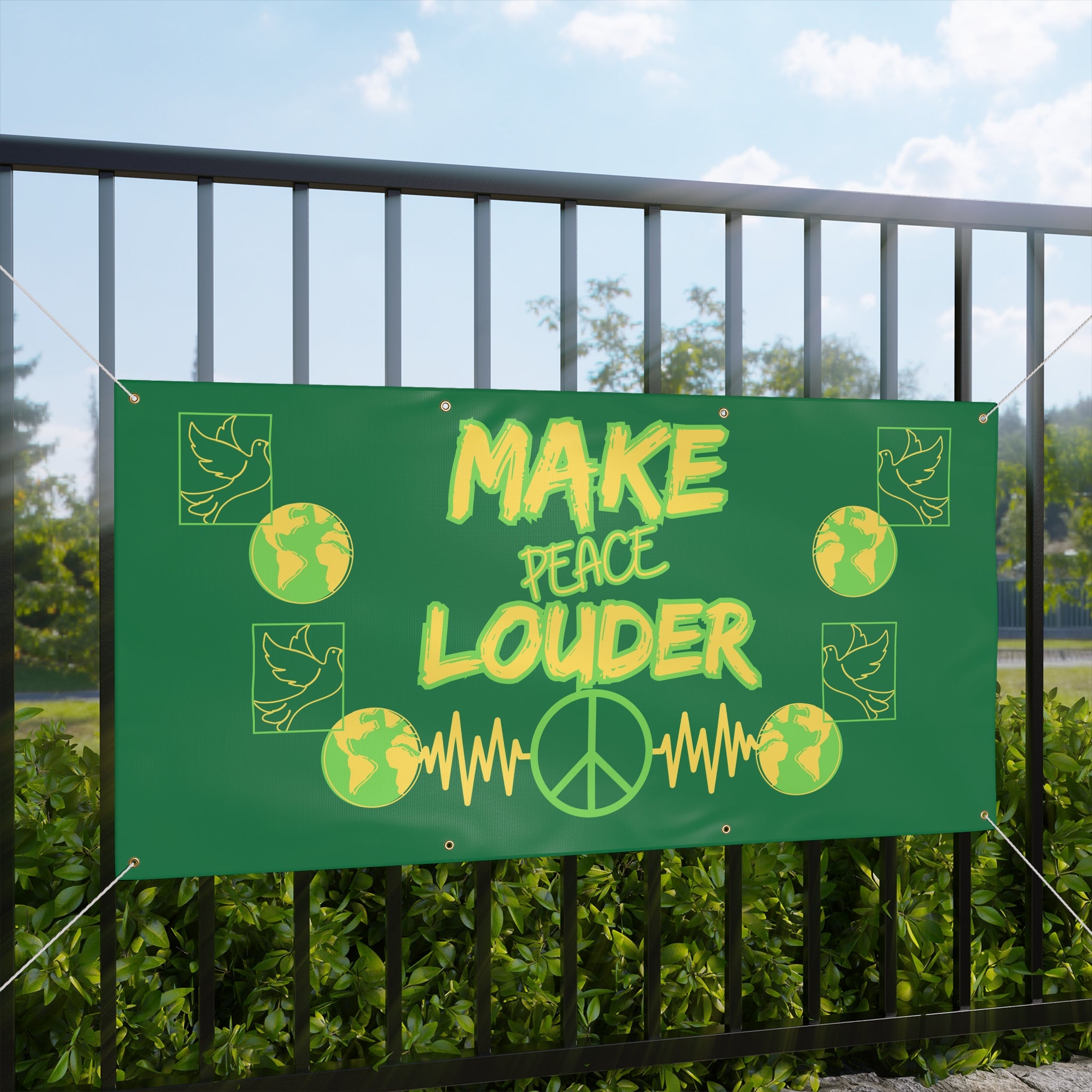 Make Peace Louder Banner(Yellow|Green) | Peace Sign Earth Banner | Peaceful Activist Banner | Social Justice Banner |