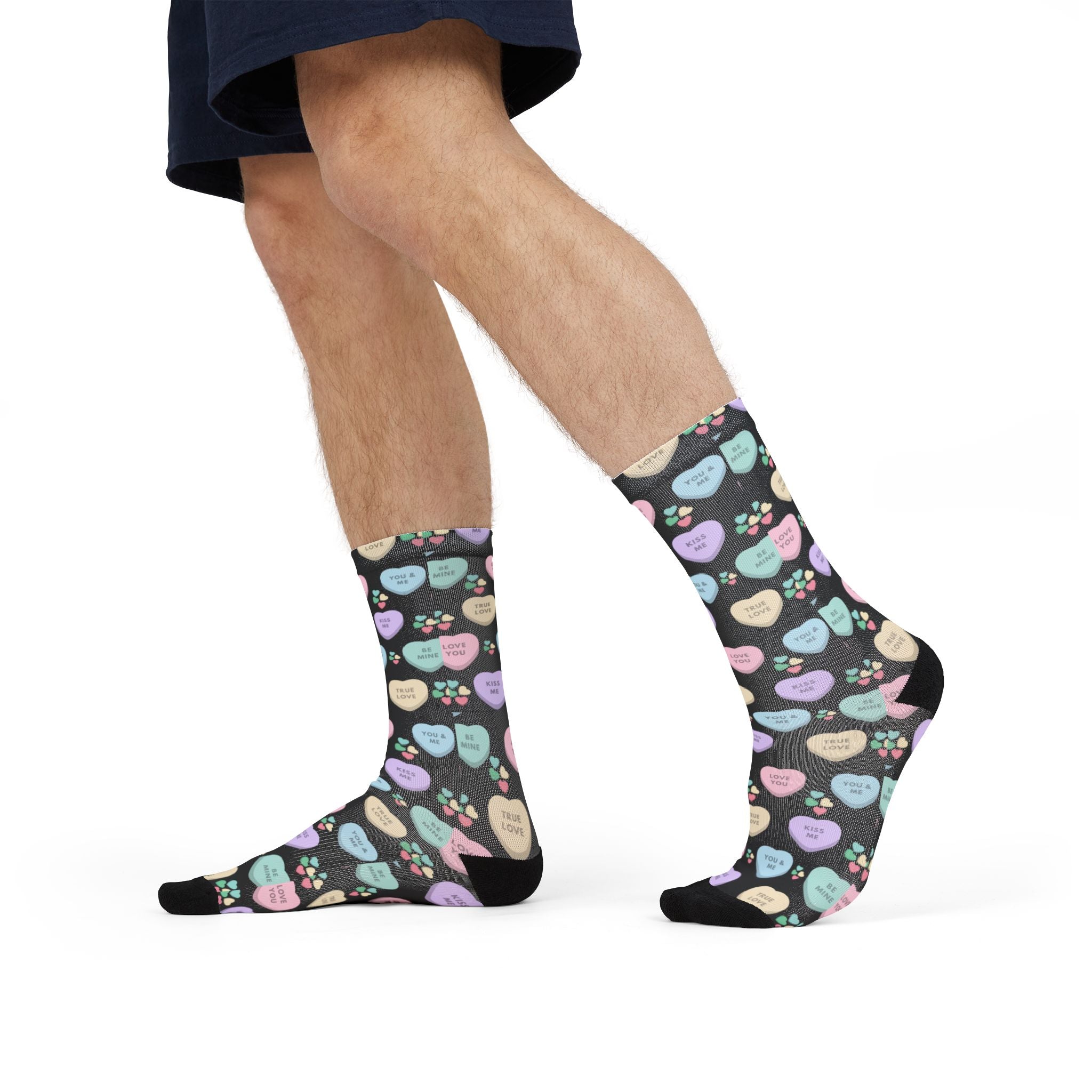 Candy Kisses Valentines Day Crew Socks (black)| Heart Socks | Candy Socks |