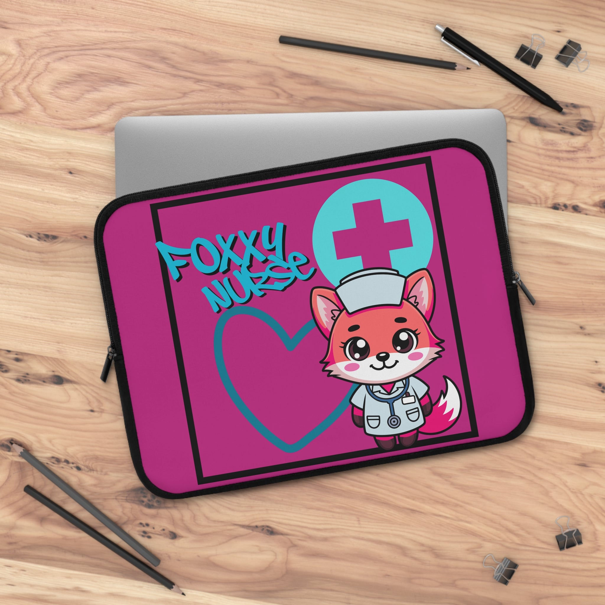 Foxxy Nurse Laptop Sleeve(Light Blue|Pink|)|Laptop/Tablet Case for Nurses & Doctors| Tablet Sleeve For Medical Workers |Medical Symbol Protective Case for Nurses & EMTs