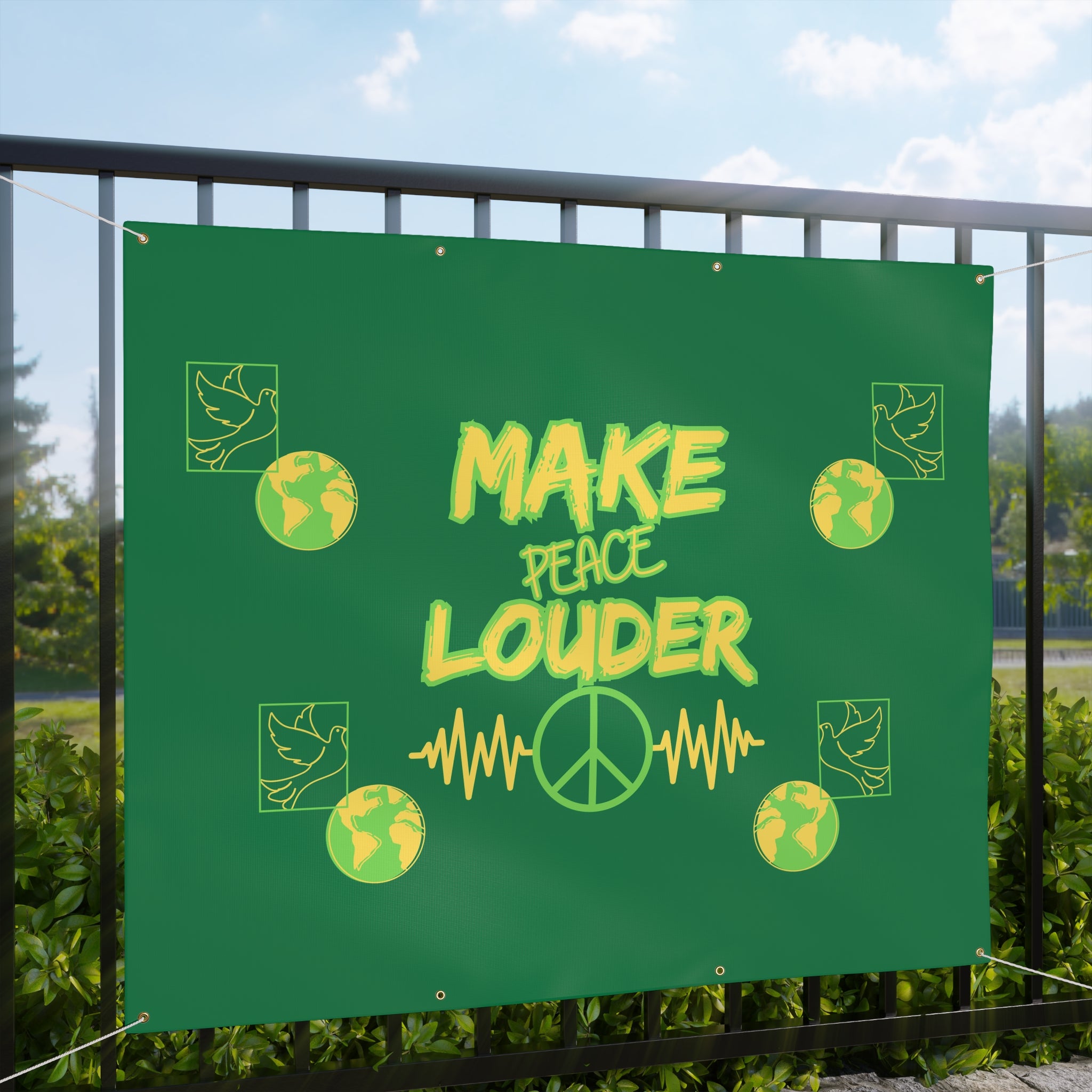 Make Peace Louder Banner(Yellow|Green) | Peace Sign Earth Banner | Peaceful Activist Banner | Social Justice Banner |
