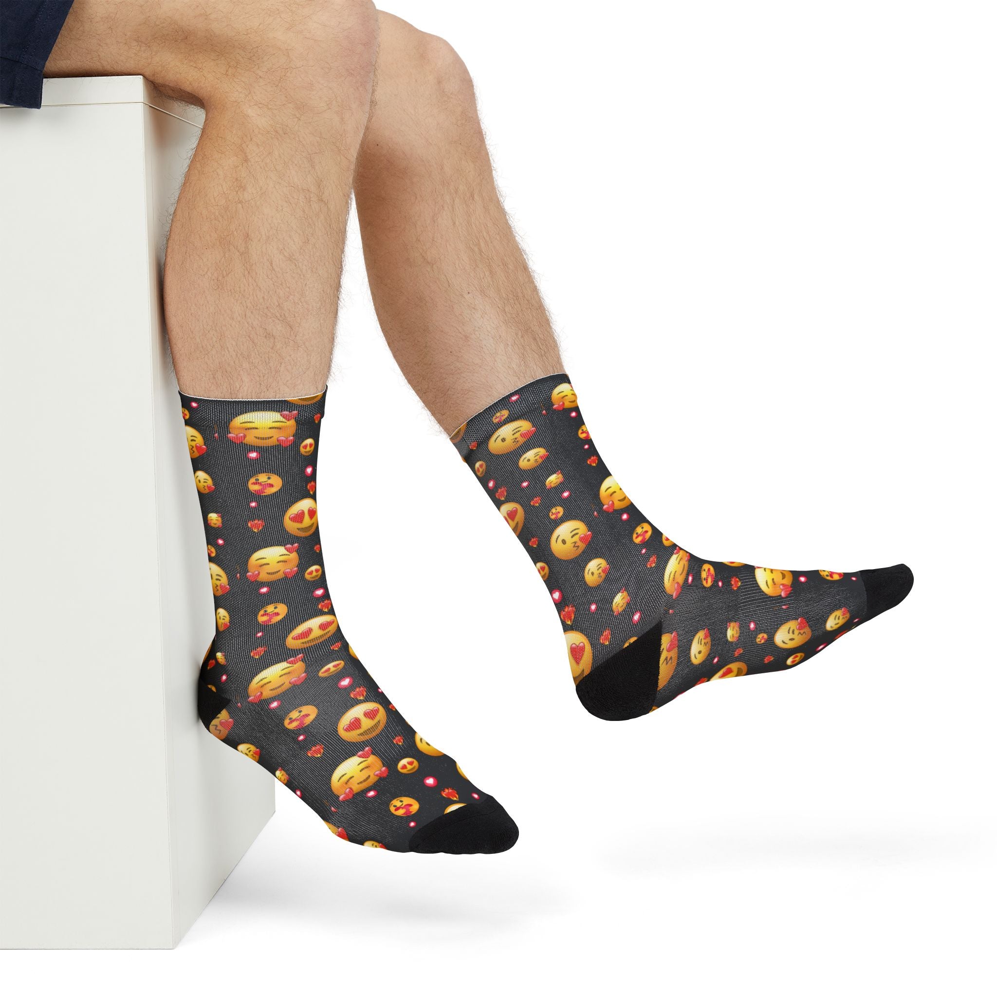 Heart Eyes Emoji Valentines Day Socks (black) | Valentines Crew Socks | Emoji Socks