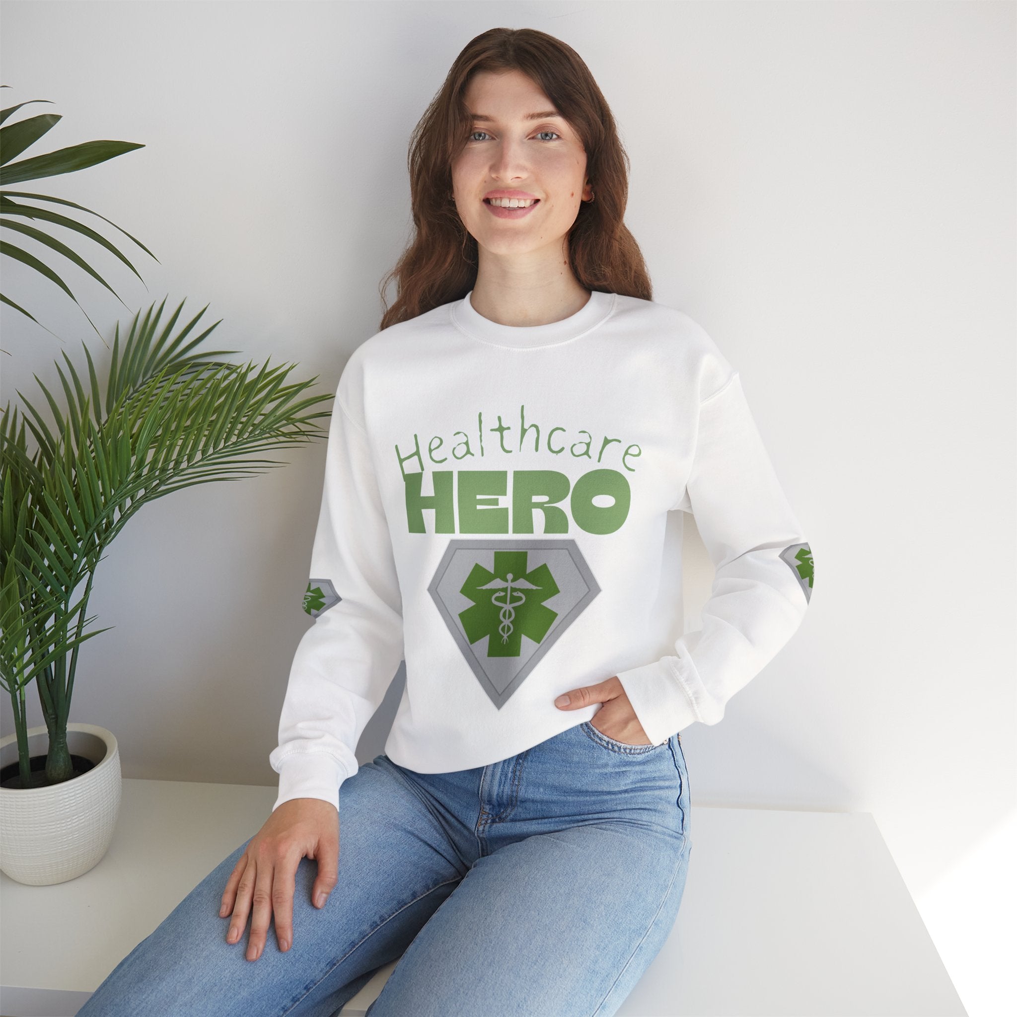 Healthcare Hero Sweatshirt(Matt Green|White) |  Medical Staff Appreciation Crewneck | Frontline Sweatshirt | EMS Sweater |