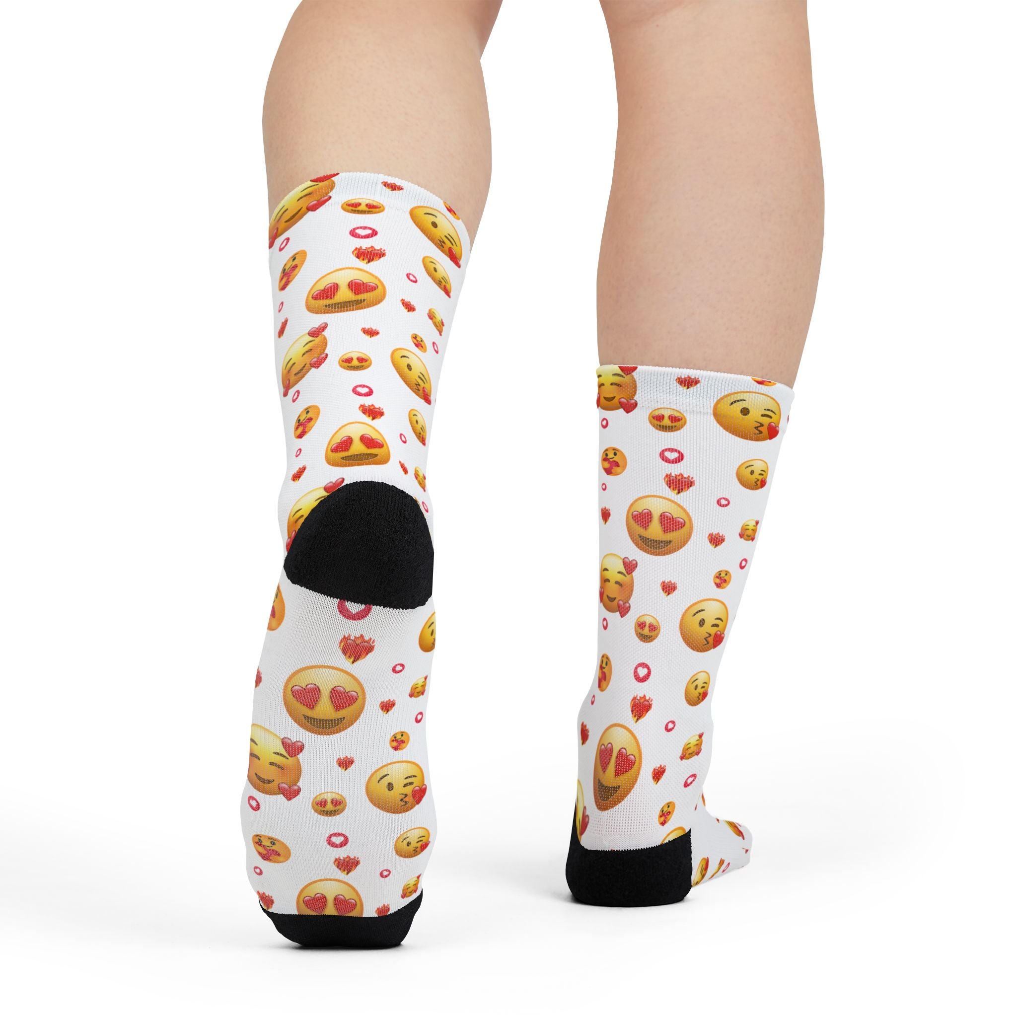 Heart Eyes Emoji Valentines Day Socks (white) | Valentines Crew Socks | Emoji Socks
