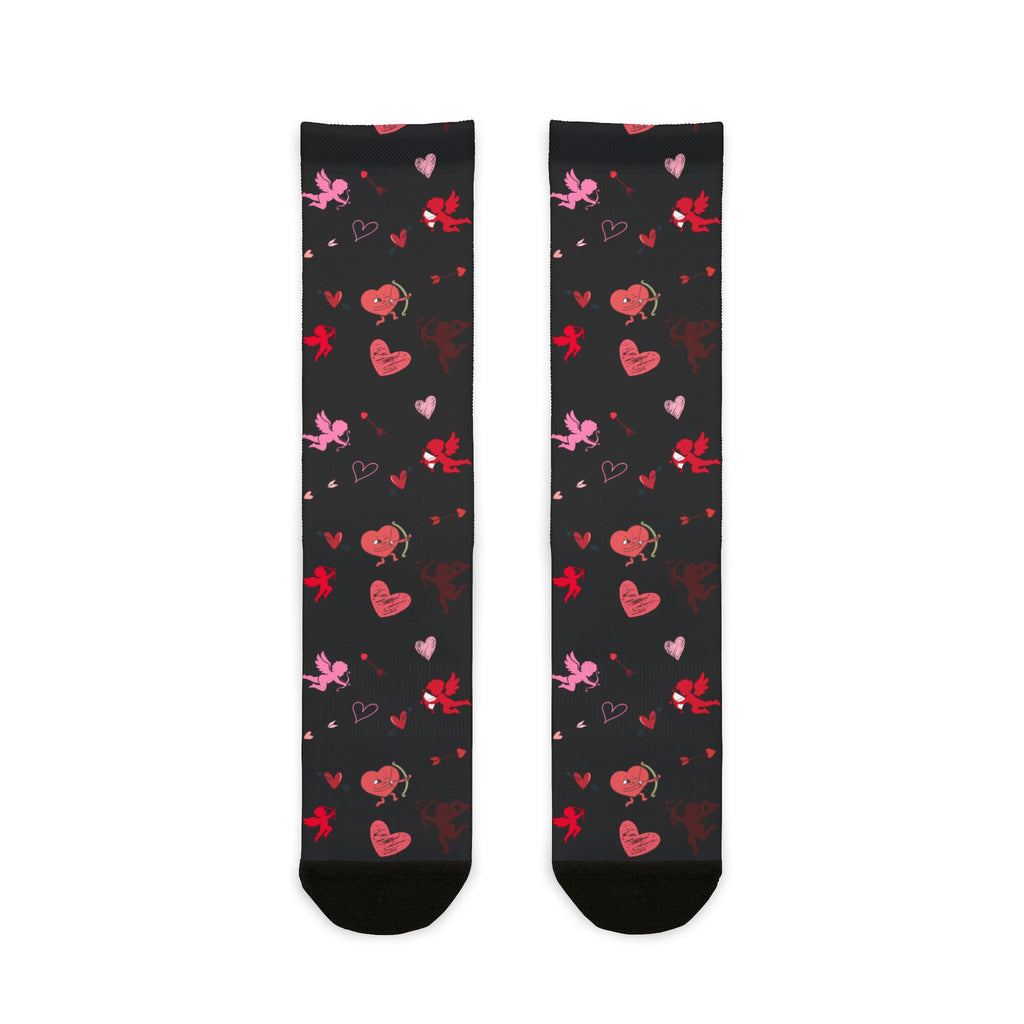Valentines Love Is a Battlefield' Crew Socks (black)| Cupid Socks | Valentines Day Socks | Heart Socks |