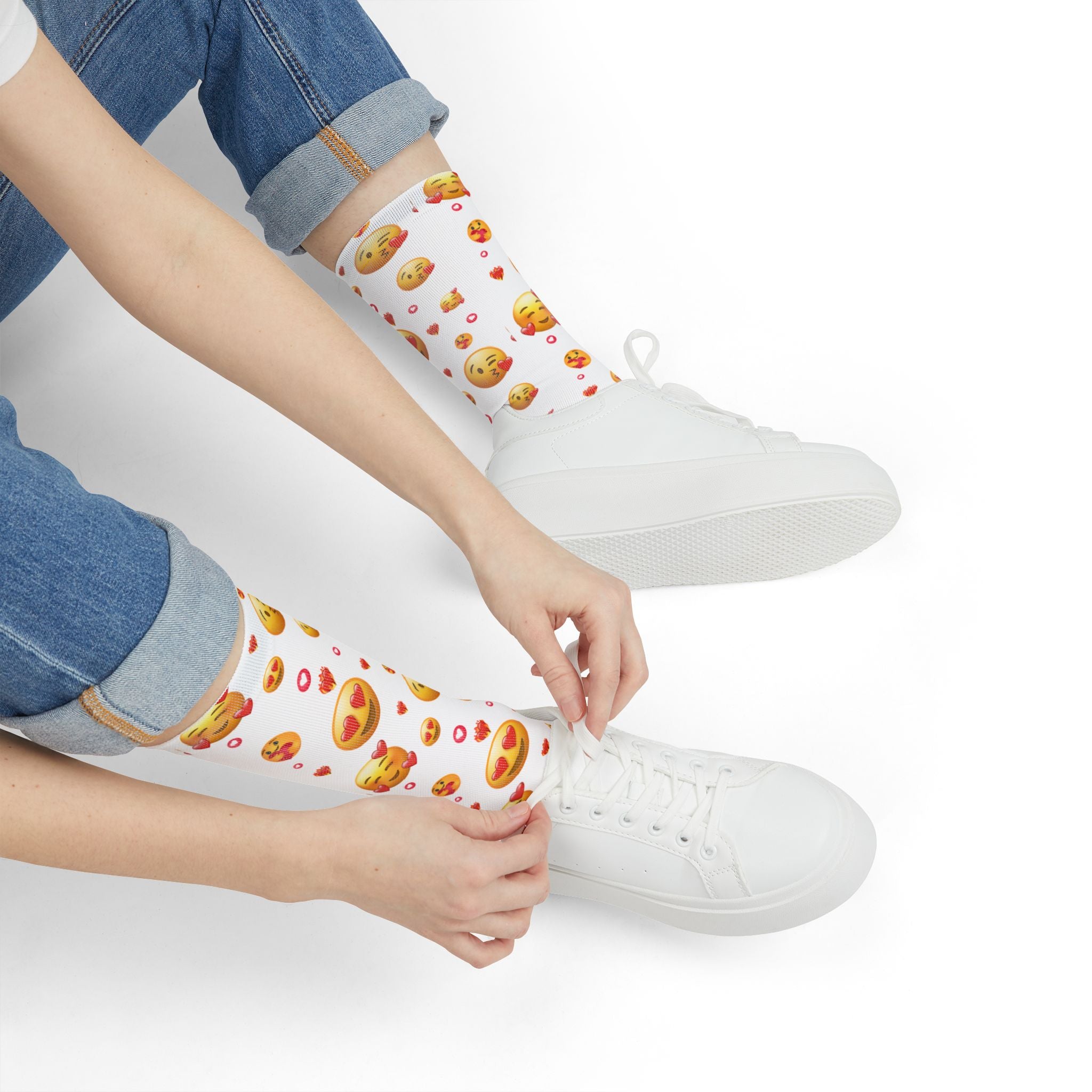 Heart Eyes Emoji Valentines Day Socks (white) | Valentines Crew Socks | Emoji Socks