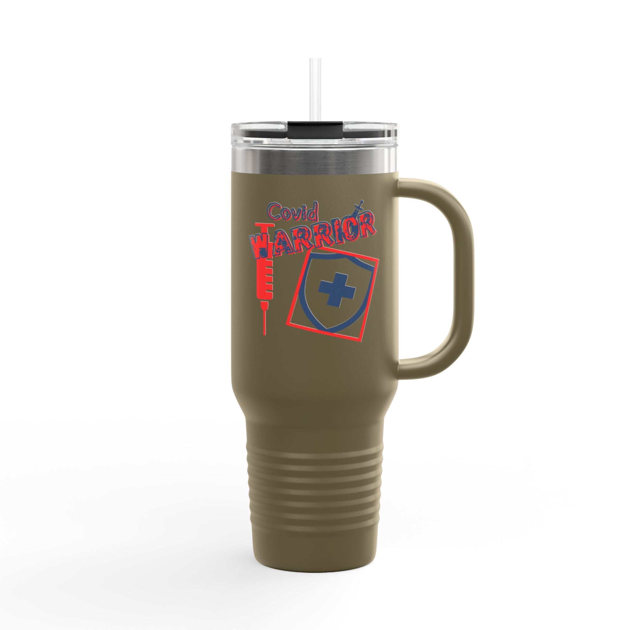 COVID Warrior 40oz Insulated Travel Mug(RedBlue)|Tumbler for Medical Professional| EMS Travel Mug |