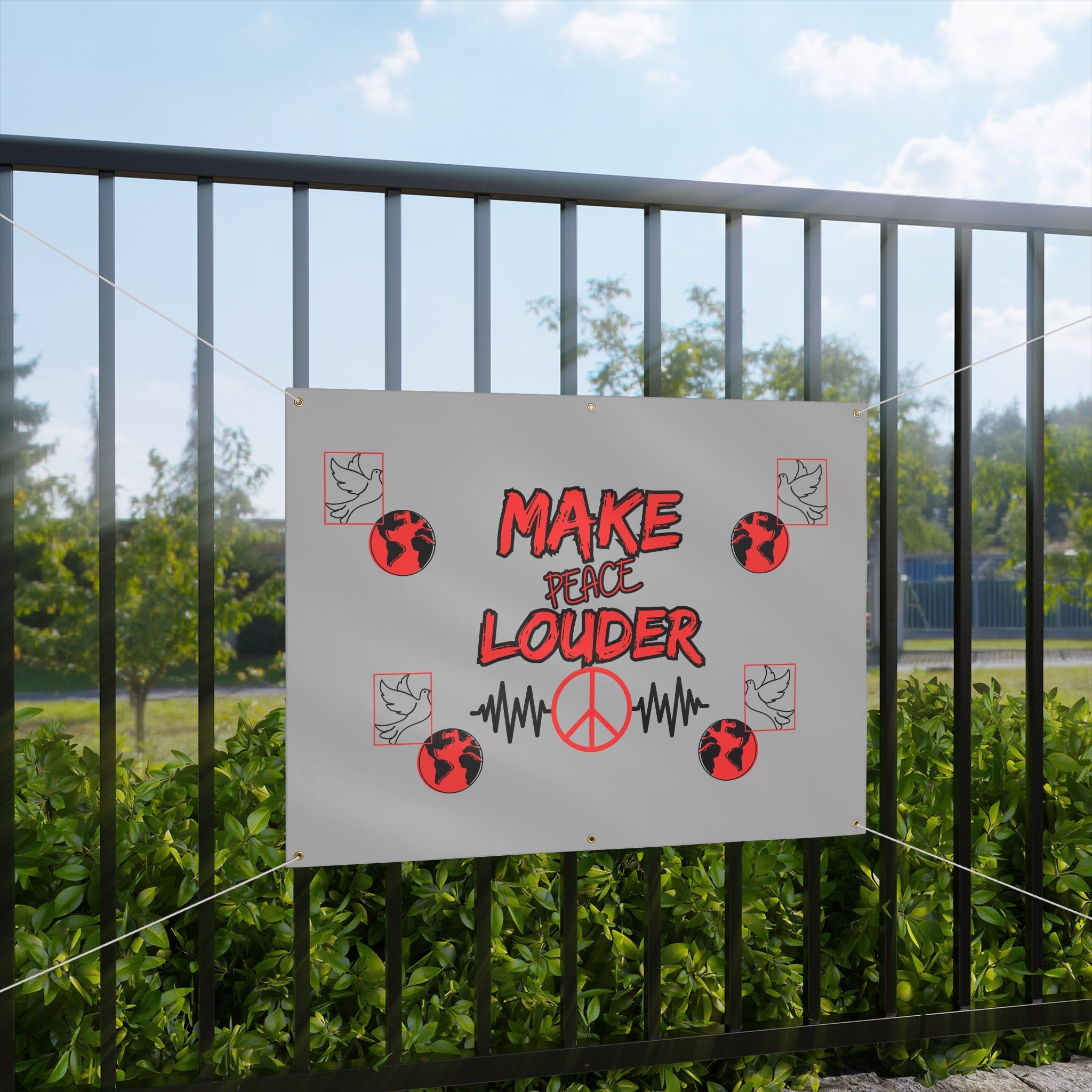 Make Peace Louder Vinyl Banner(Red|Black)| Protest & Rally Peace Sign Banner | Peace Activist Sign | Social Justice Banner |