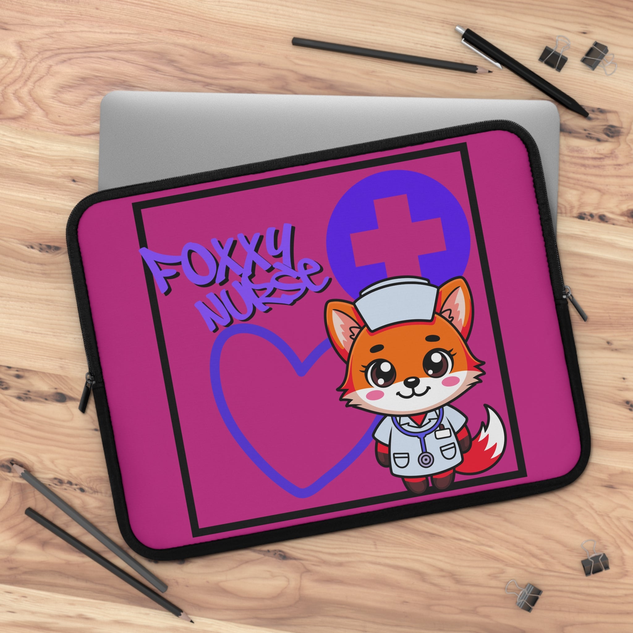 Foxxy Nurse Laptop Sleeve(Purple|Pink|)|Laptop/Tablet Case for Nurses & Doctors| Tablet Sleeve For Medical Workers |Medical Symbol Protective Case for Nurses & EMTs
