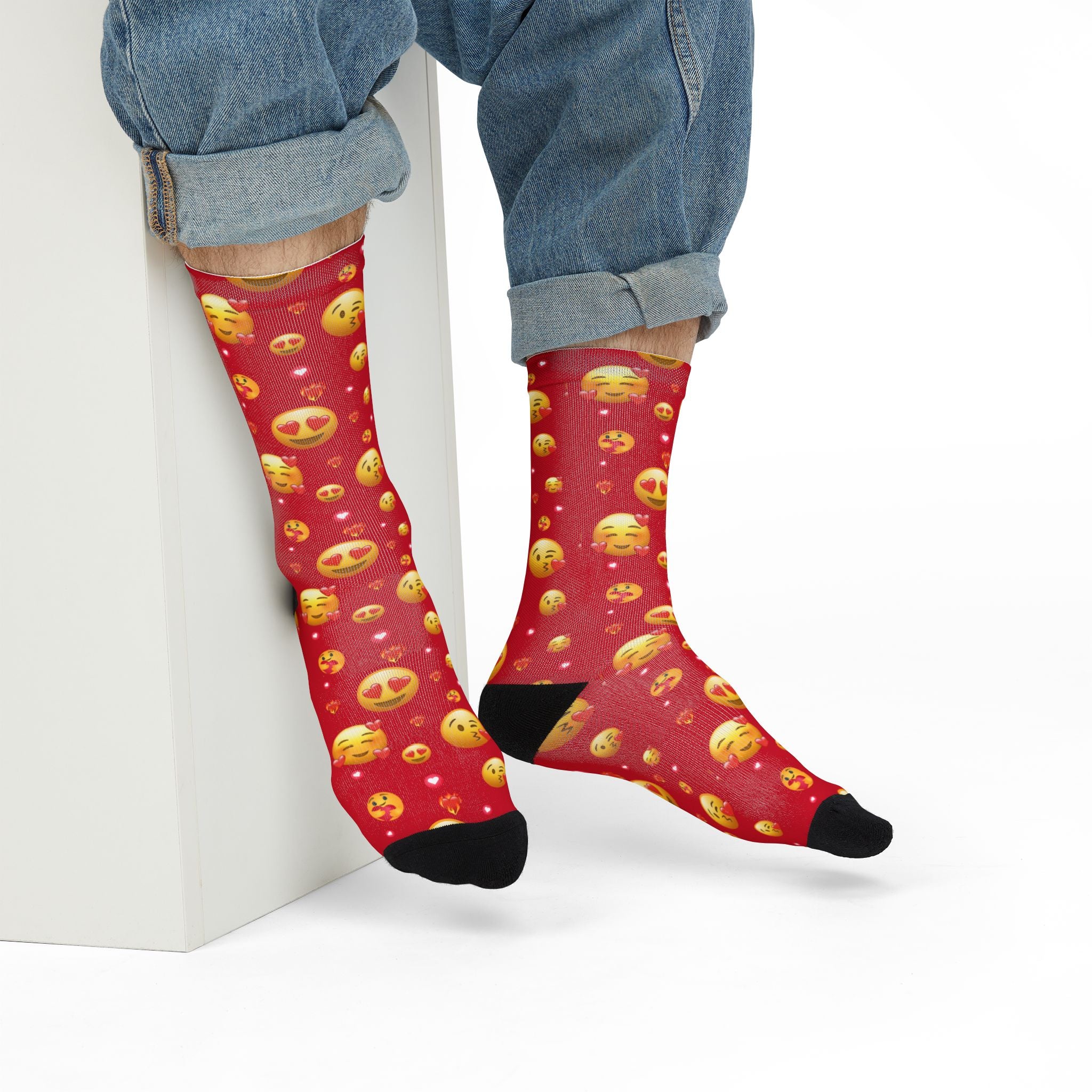 Heart Eyes Emoji Valentines Day Socks (red) | Valentines Crew Socks | Emoji Socks