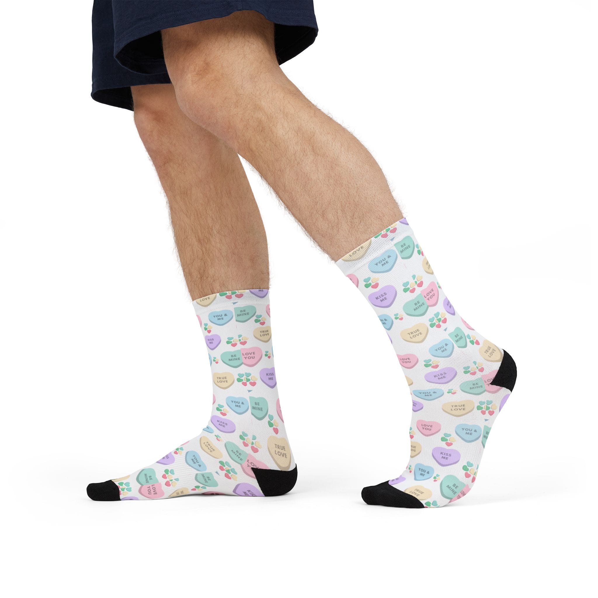 Conversation Heart Pattern Socks | Valentine's Candy Hearts Crew Socks