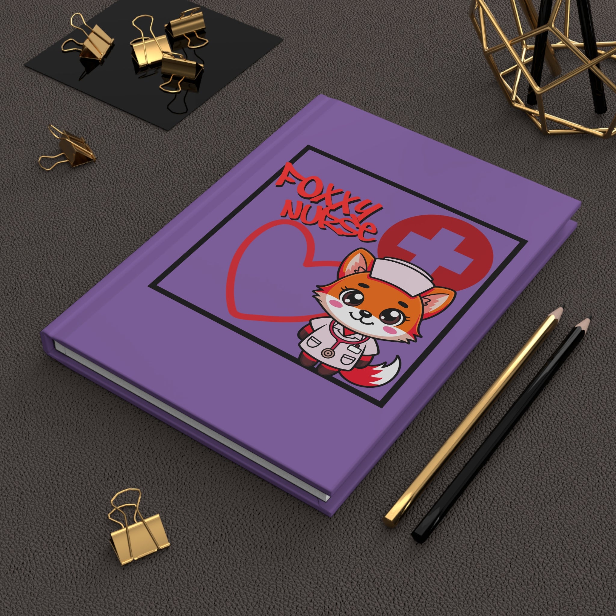 Foxxy Nurse Hardcover Journal(Red|Light Purple) | Cute Nurse Fox Medical Notebook | Cute Medical Journal |
