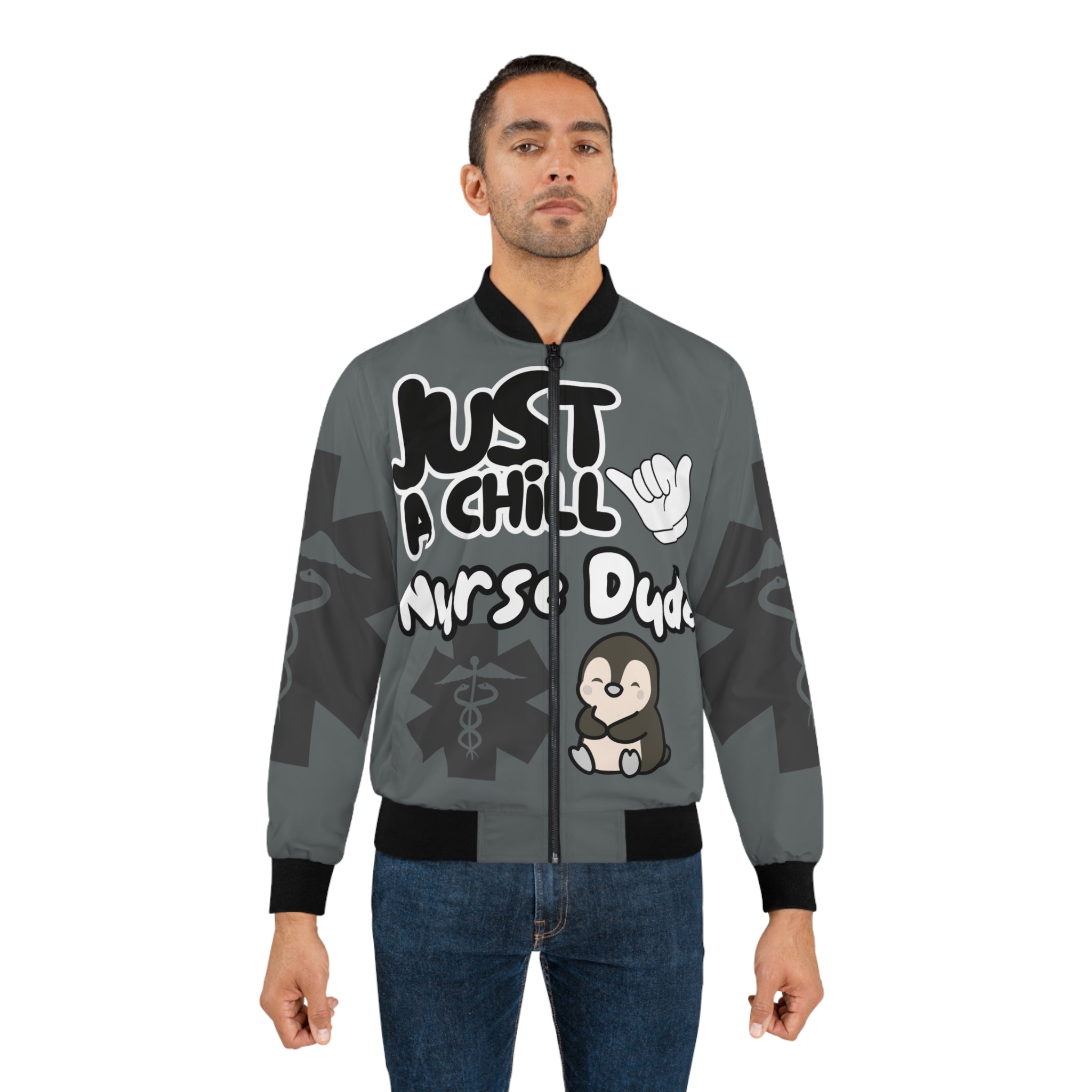 Chill Nurse Dude Medical Bomber Jacket(Black|White|Grey) | Cool EMT Jacket|Healthcare Jacket for Men| Mens Nurse Jacket|Nurse For Him |