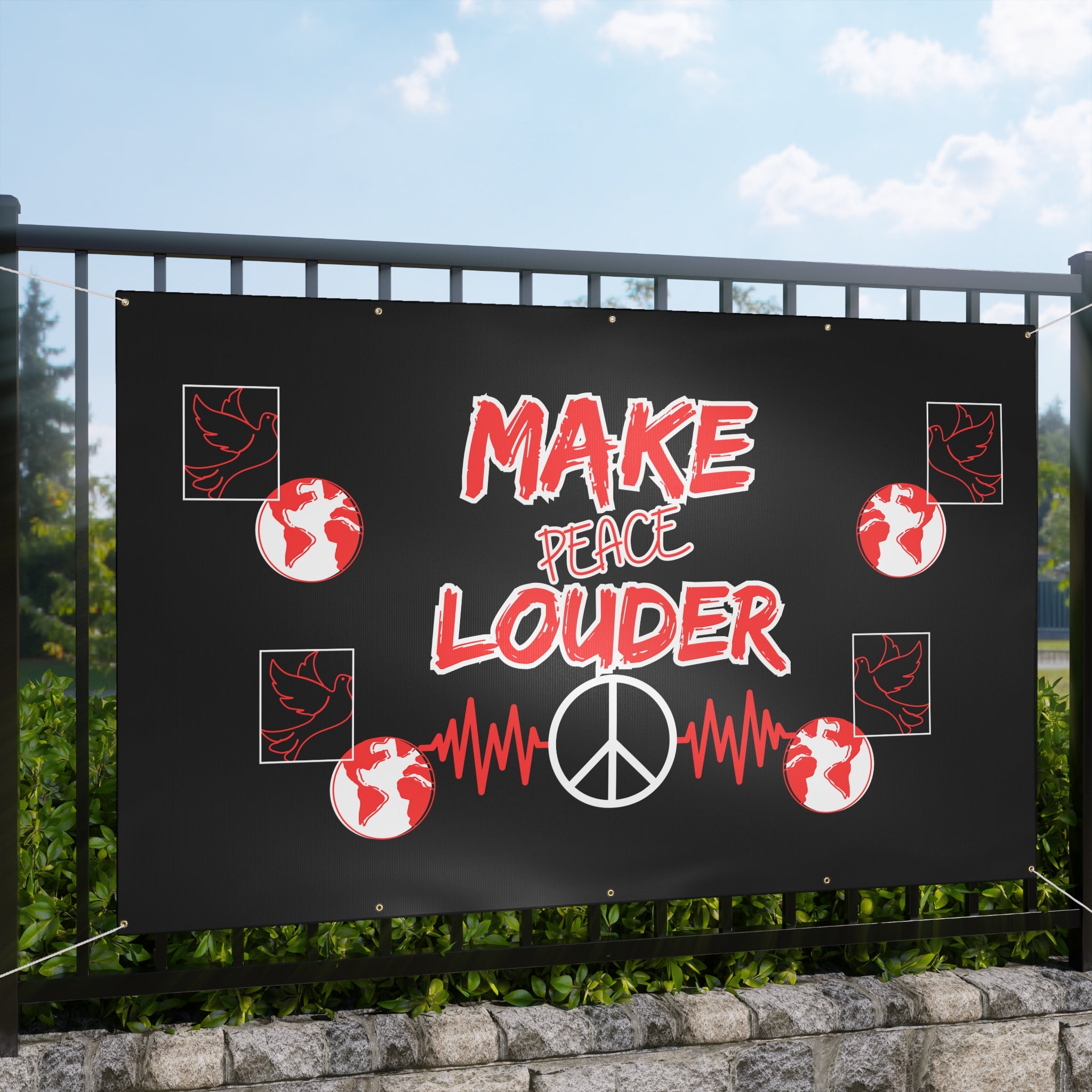 Make Peace Louder Banner(Red|White)| Outdoor Peace & Activism Banner | Social Justice Banner | Peaceful Protest Banner
