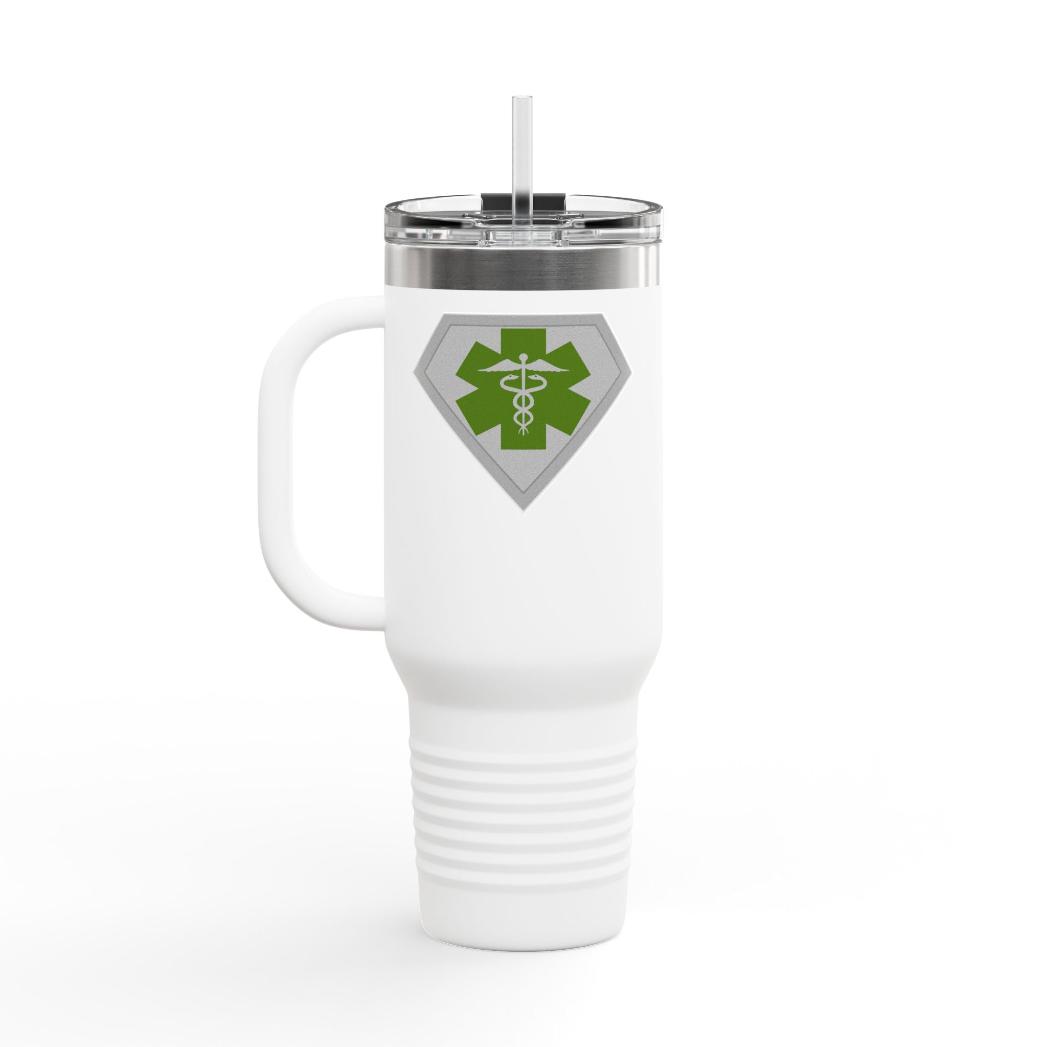 Healthcare Hero 40oz Insulated Travel Mug(Matt Green|White)|Travel Mug For Medical Workers | EMS Travel Mug | Healthcare Mug |