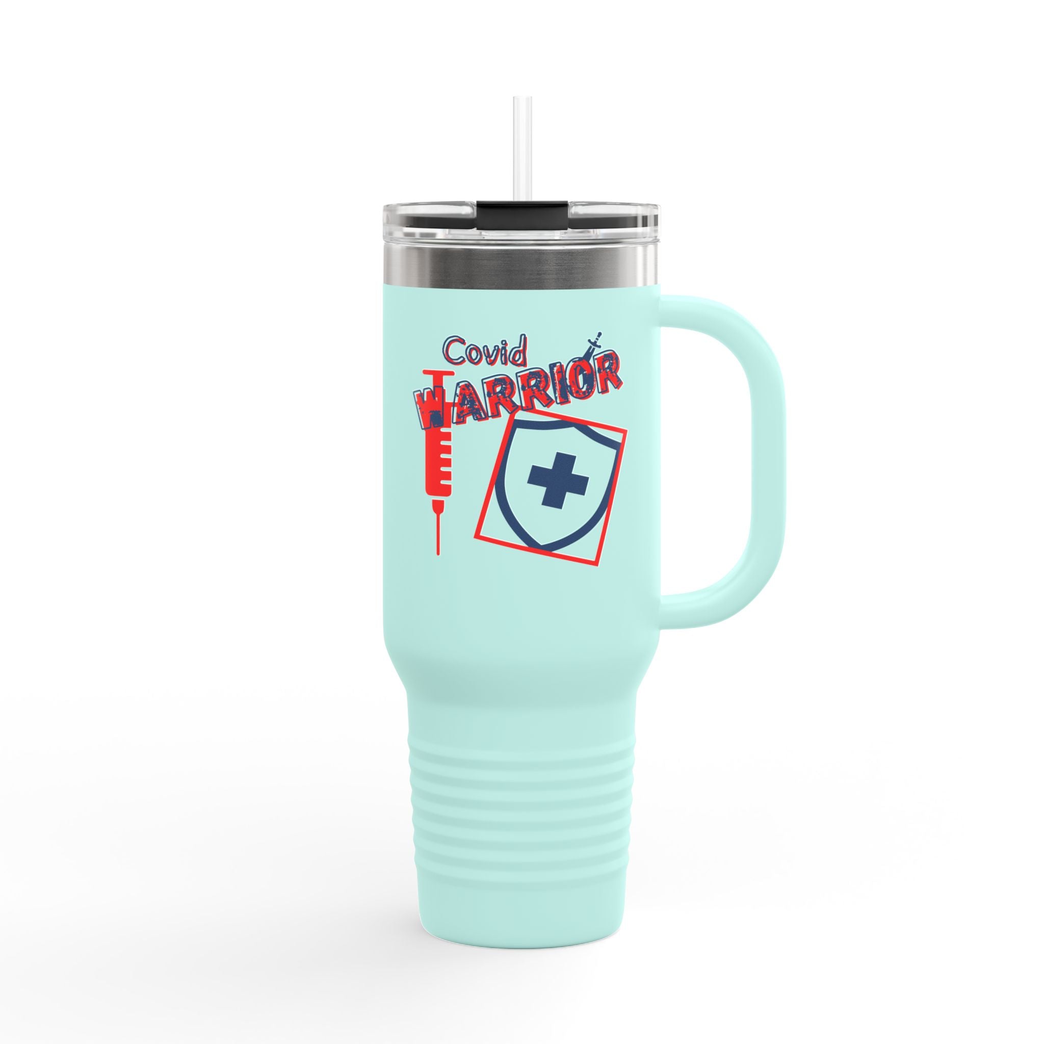 COVID Warrior 40oz Insulated Travel Mug(RedBlue)|Tumbler for Medical Professional| EMS Travel Mug |