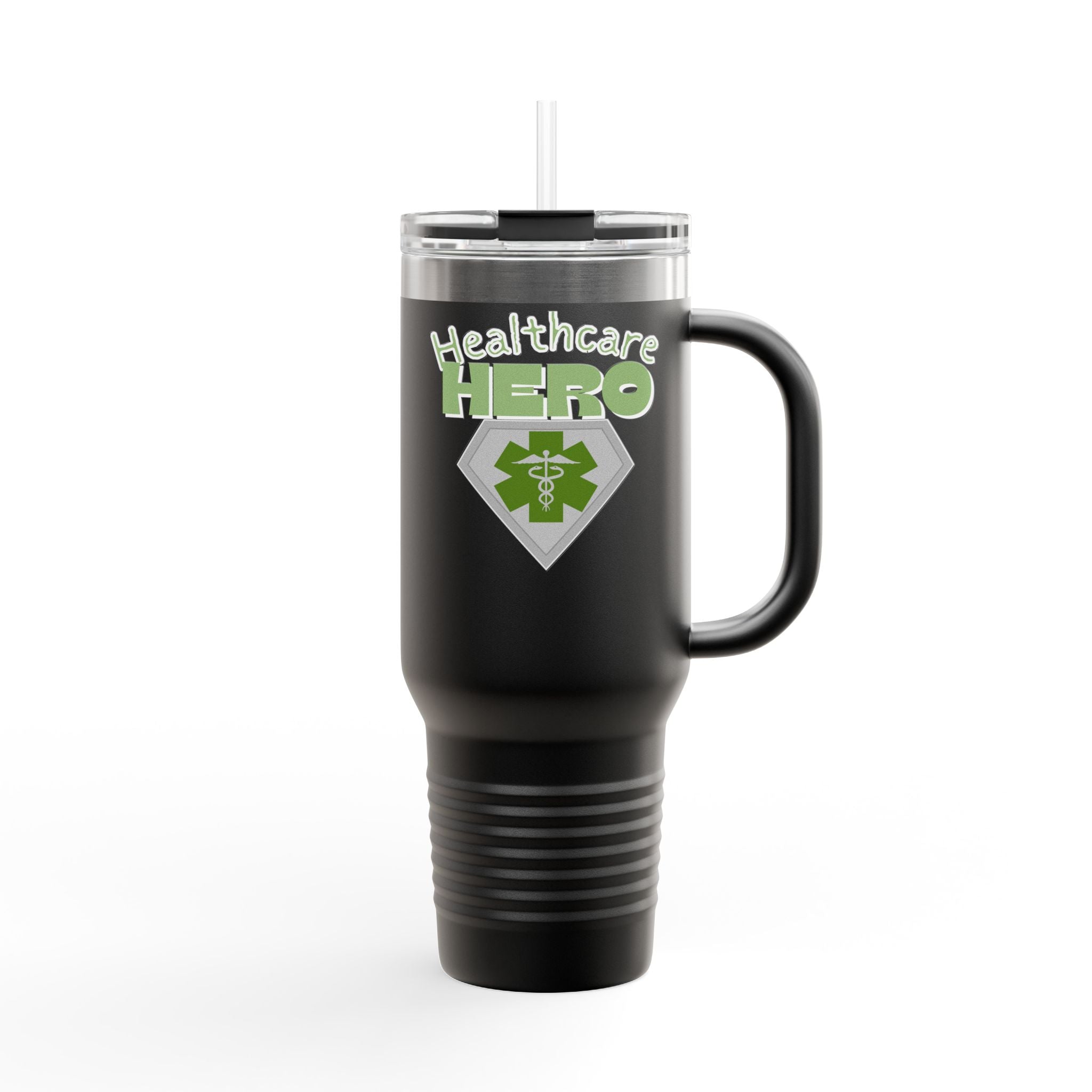 Healthcare Hero 40oz Insulated Travel Mug(Matt Green|White)|Travel Mug For Medical Workers | EMS Travel Mug | Healthcare Mug |