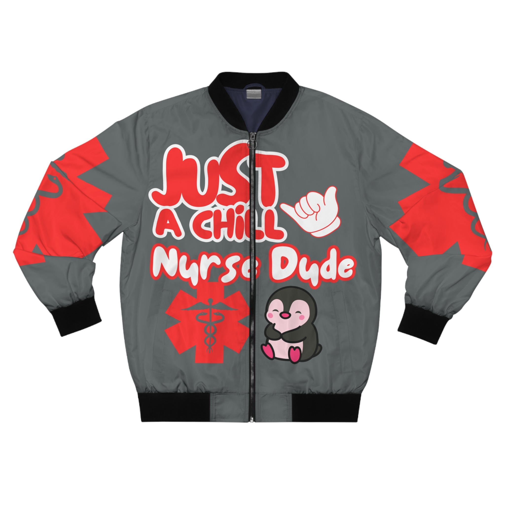 Chill Nurse Dude Medical Bomber Jacket(Red|White|Grey) | Cool EMT Jacket|Healthcare Jacket for Men| Mens Nurse Jacket|Nurse For Him |