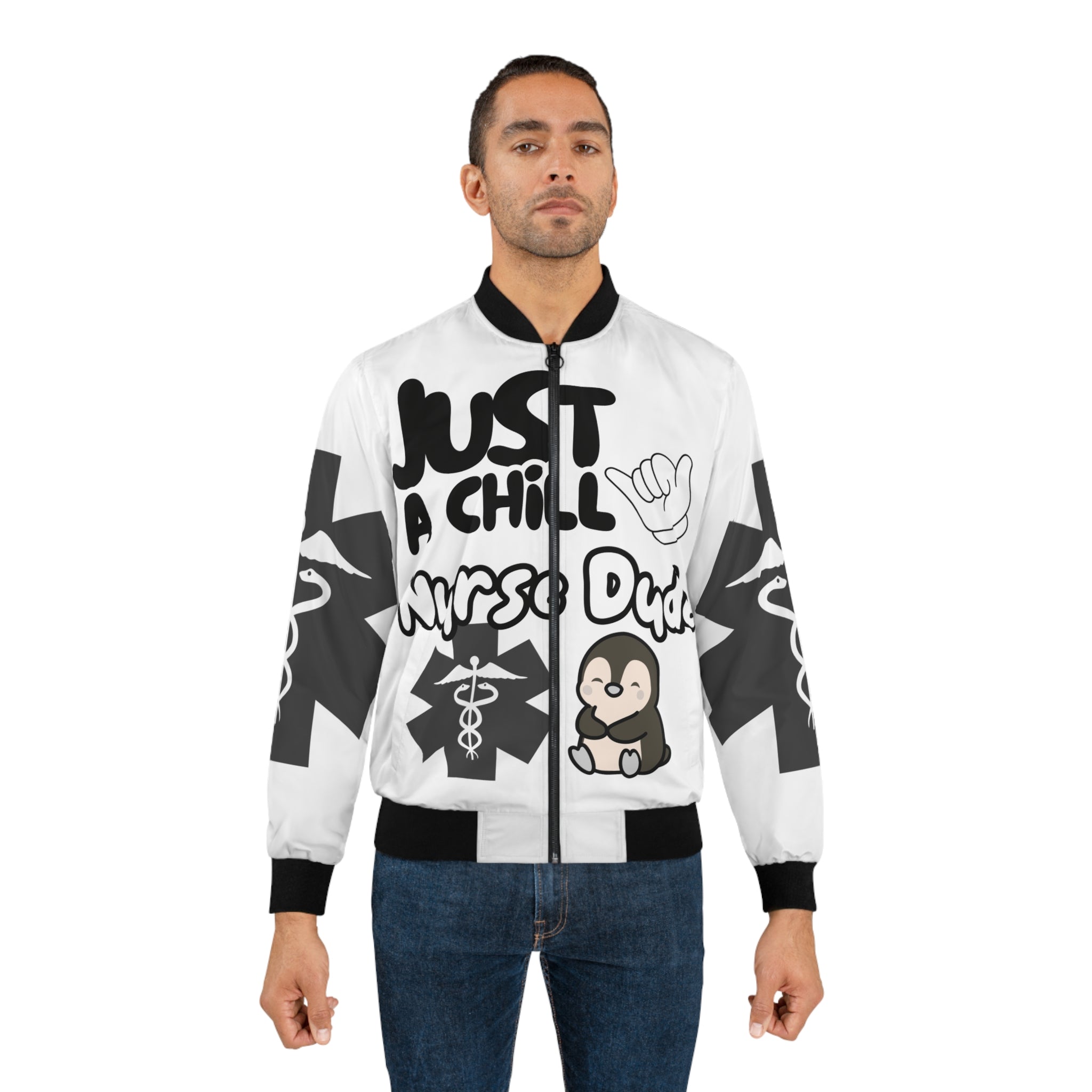 Chill Nurse Dude Medical Bomber Jacket(Black|White|) | Cool EMT Jacket|Healthcare Jacket for Men| Mens Nurse Jacket|Nurse For Him |