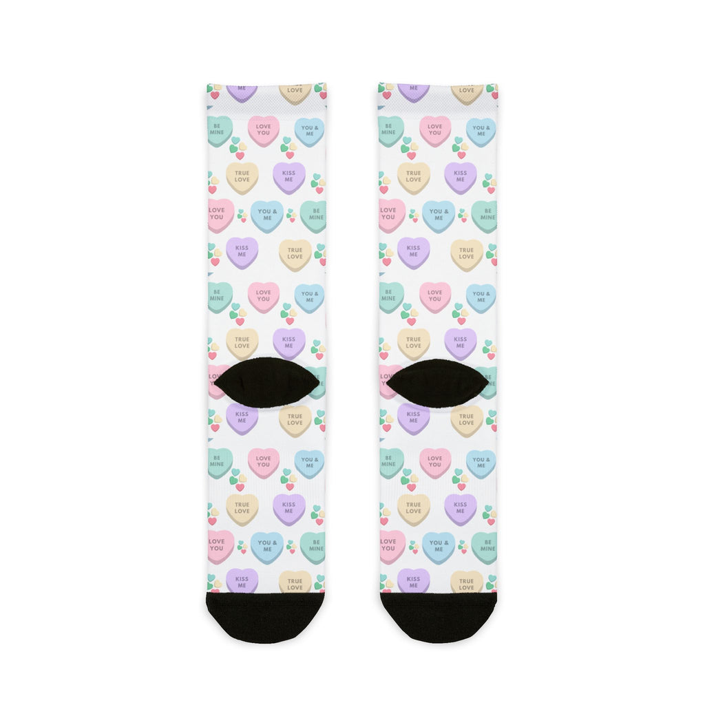 Conversation Heart Pattern Socks | Valentine's Candy Hearts Crew Socks