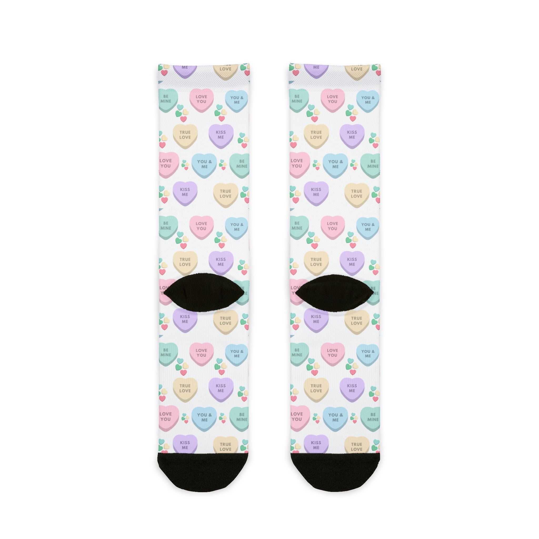 Conversation Heart Pattern Socks | Valentine's Candy Hearts Crew Socks