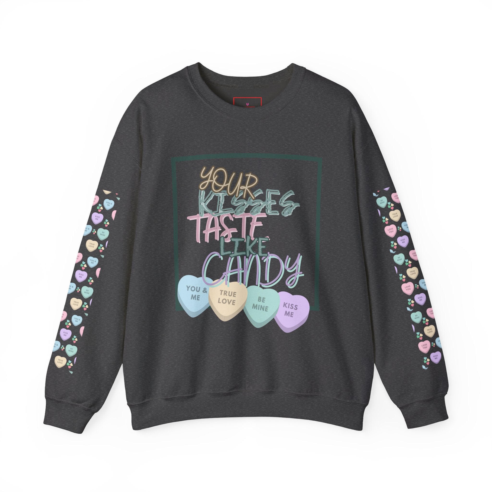 Candy Kisses Valentines Day Crewneck Sweatshirt | Heart Sweater | Candy Sweater |