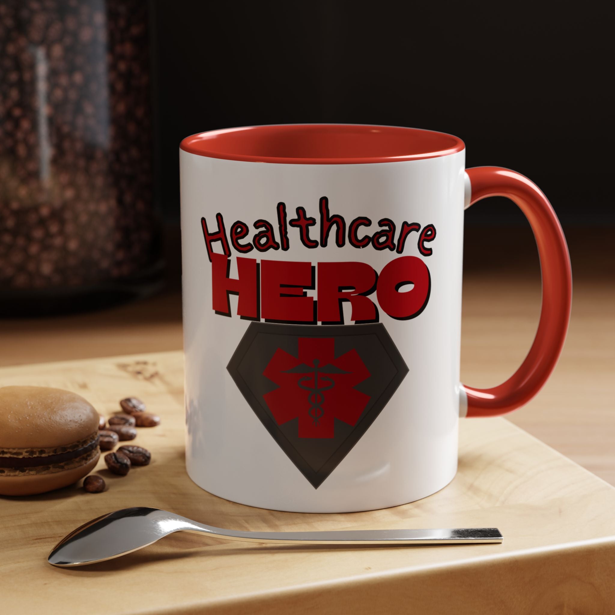 Healthcare Hero Accent Coffee Mug(Red|Black)| Work Mug For Medical Professionals| Work Mug For Healthcare Staff|