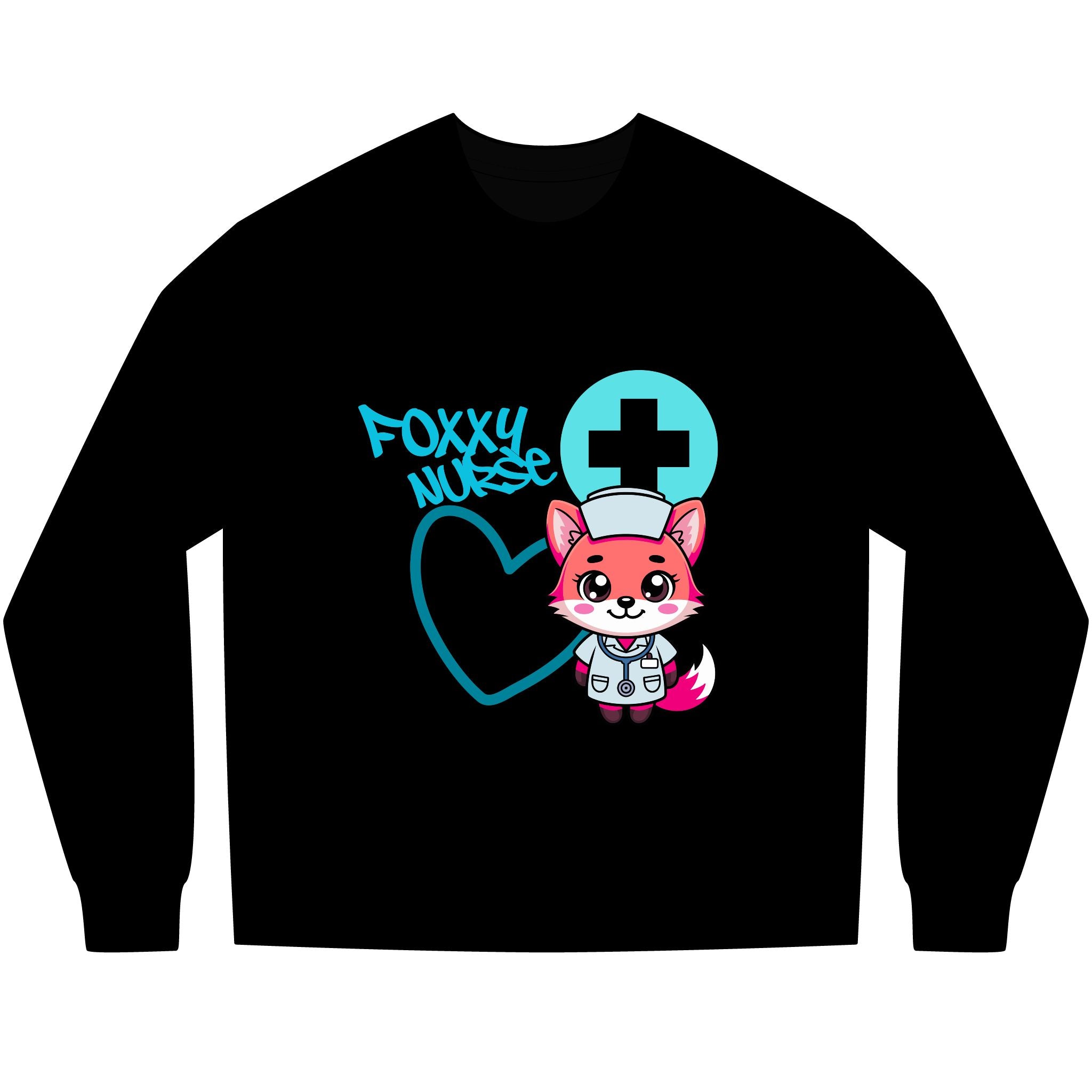 Foxy Nurse Long Sleeve Tee(Light Blue) | Cute Medical Nurse Shirt | Funny Nurse Shirt | Animal Lovers Medical Shirt |
