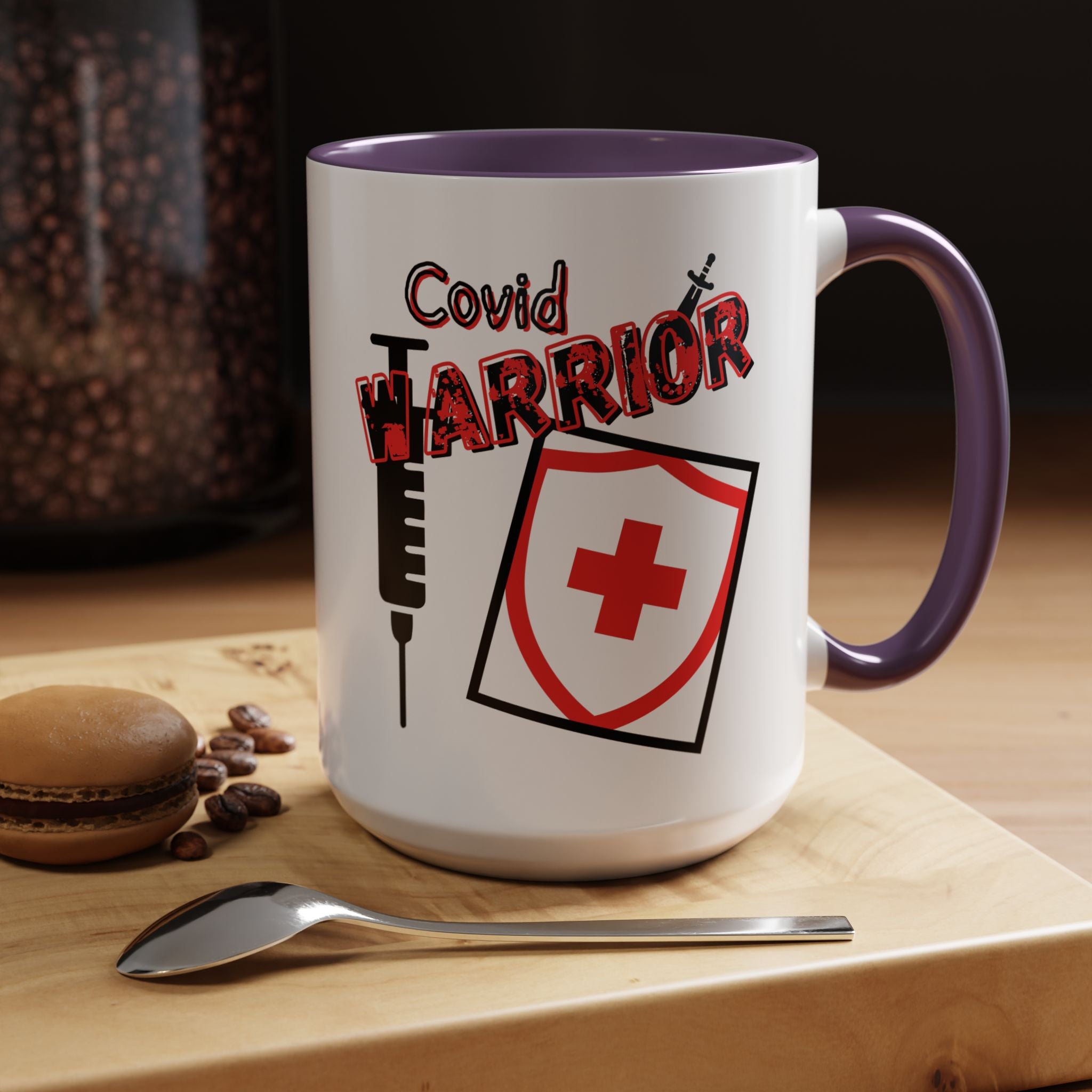 COVID Warrior Coffee Mug(Red|Black) | Vaccine Shield Accent Mug 11/15oz| Medical Staff Work Mug |