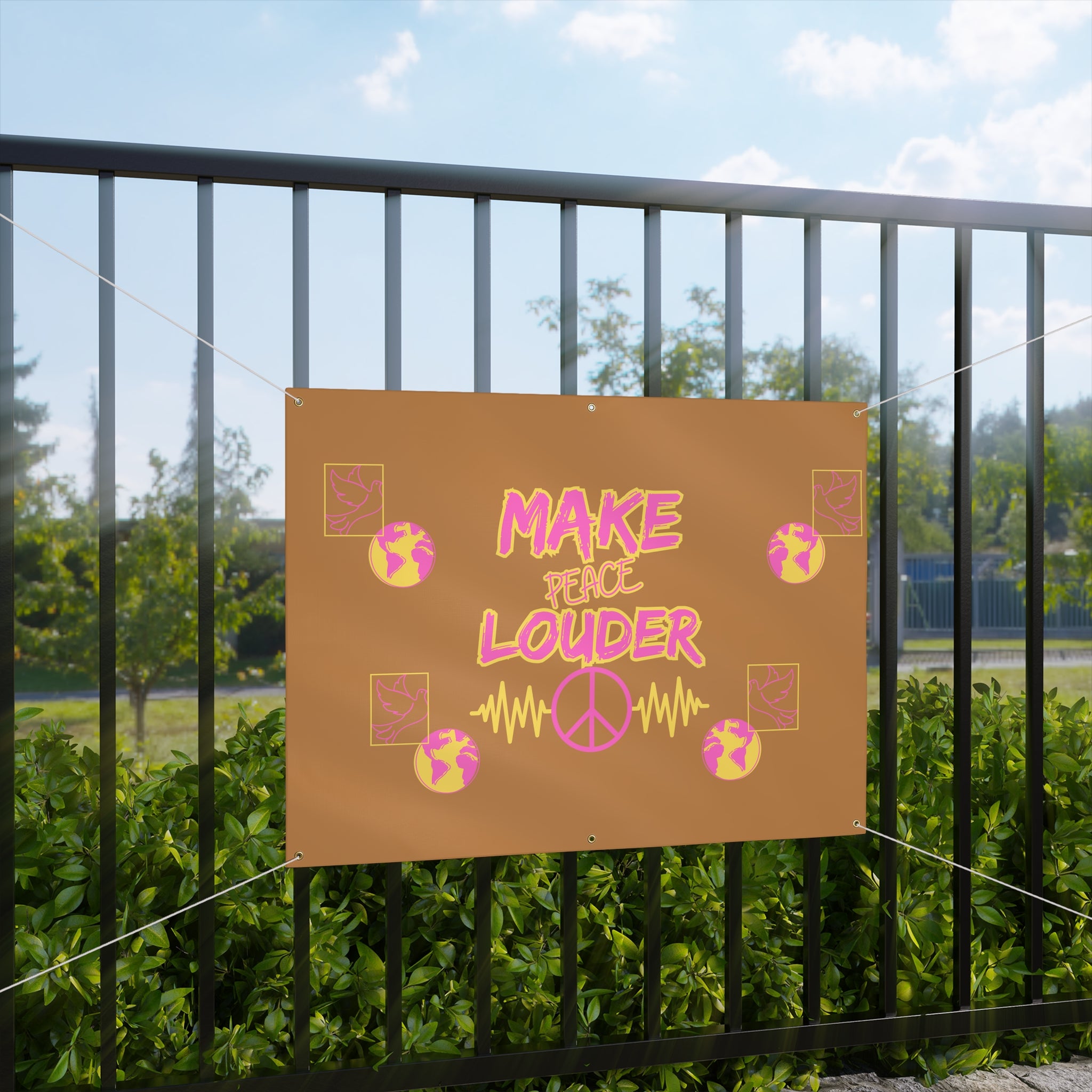 Make Peace Louder Banner(Pink|Yellow) | Outdoor Matte Protest & Peace Rally Sign | Social Justice Banner | Peaceful Activist Banner |
