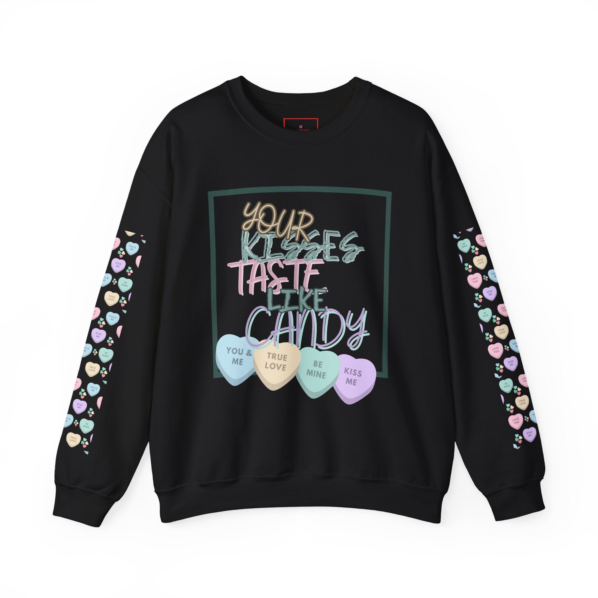 Candy Kisses Valentines Day Crewneck Sweatshirt | Heart Sweater | Candy Sweater |